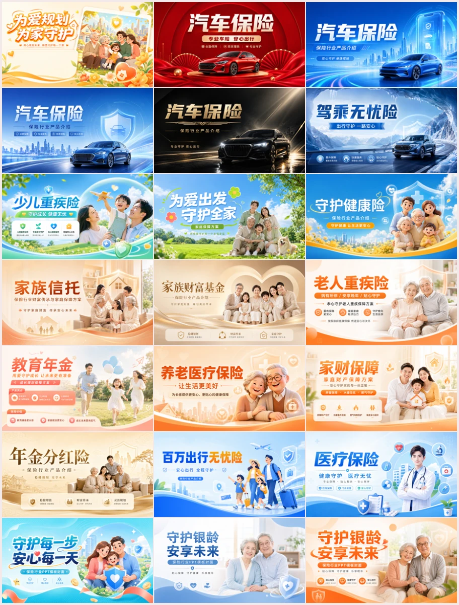 保险行业高端PPT视觉图库｜100款全场景红金商务模板设计 - 预览图20