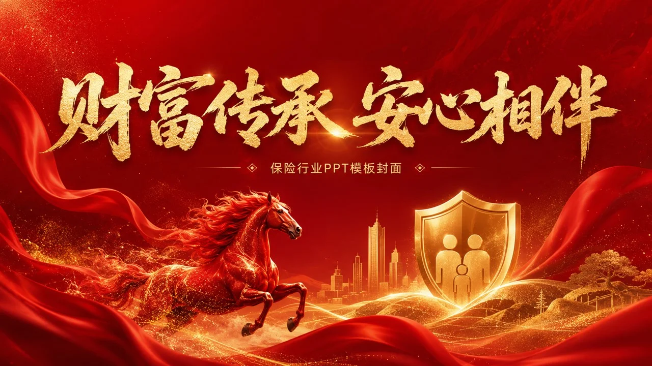 保险行业高端PPT视觉图库｜100款全场景红金商务模板设计 - 预览图4