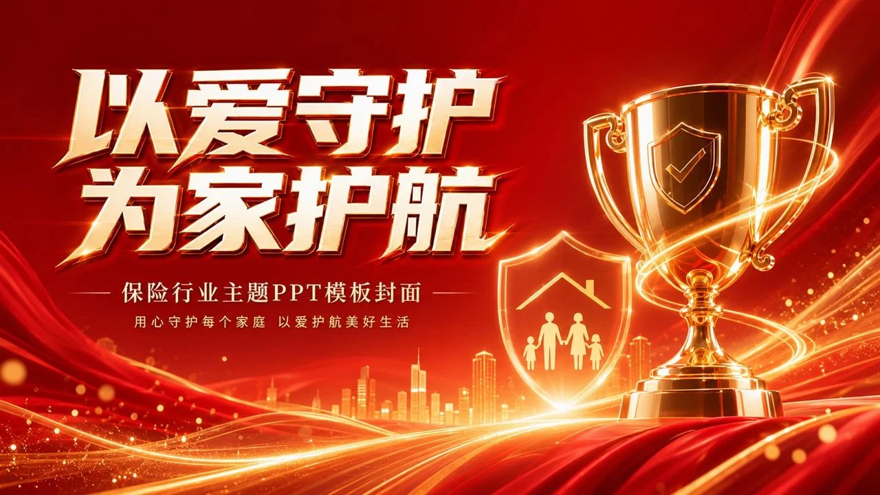 保险行业高端PPT视觉图库｜100款全场景红金商务模板设计 - 预览图5