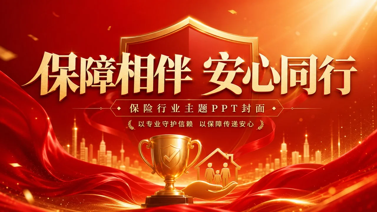保险行业高端PPT视觉图库｜100款全场景红金商务模板设计 - 预览图6