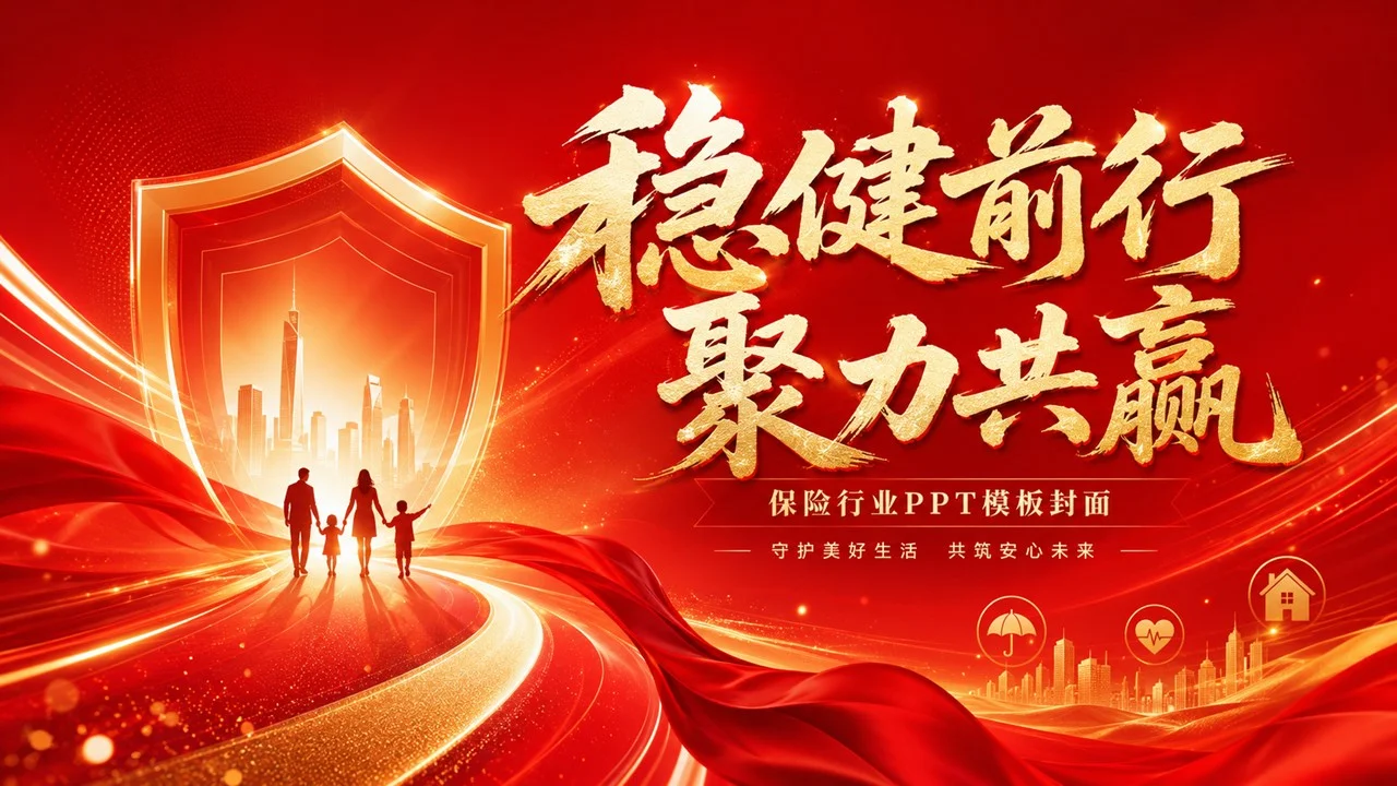 保险行业高端PPT视觉图库｜100款全场景红金商务模板设计 - 预览图7