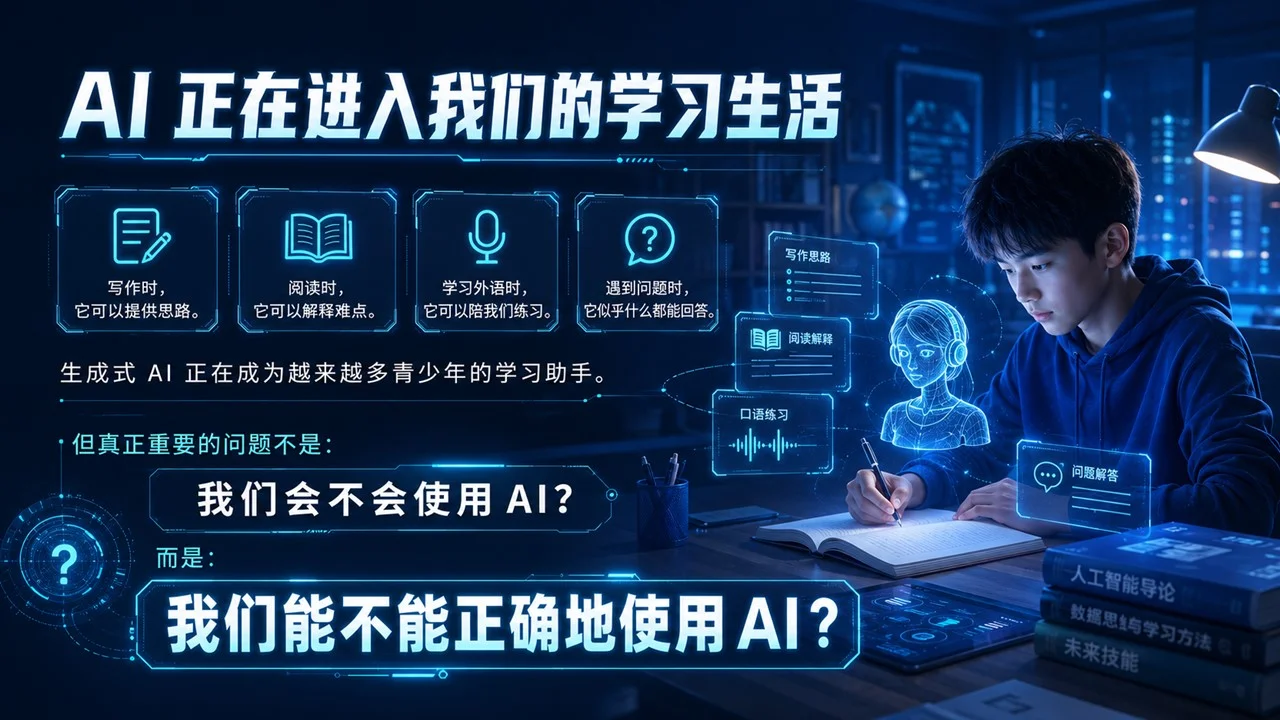 青少年未来科技启蒙课件：会用AI，更要会判断PPT——青少年生成式AI素养与安全实践课 - 预览图1