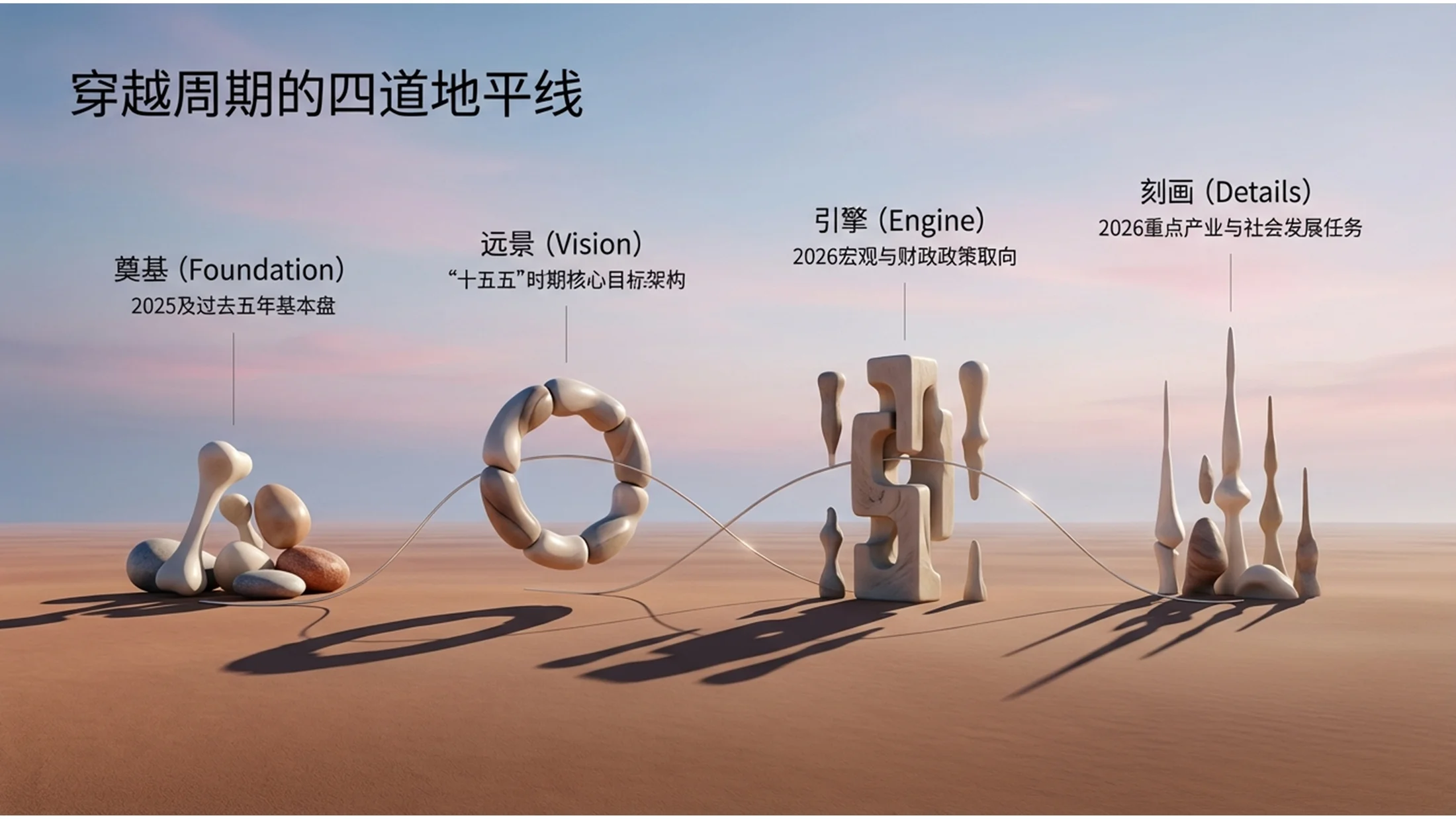 圆滑石头雕塑伊夫·唐吉风格政府工作报告PPT - 预览图1
