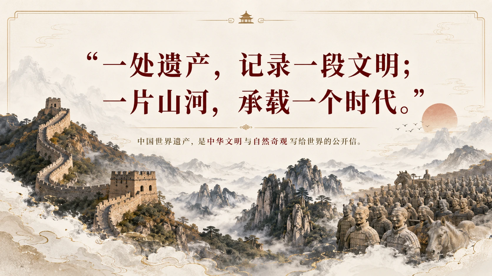中国世界遗产“全家福”｜国家级文化展览画册风格PPT - 预览图1