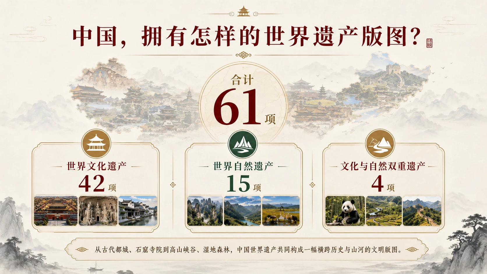 中国世界遗产“全家福”｜国家级文化展览画册风格PPT - 预览图2