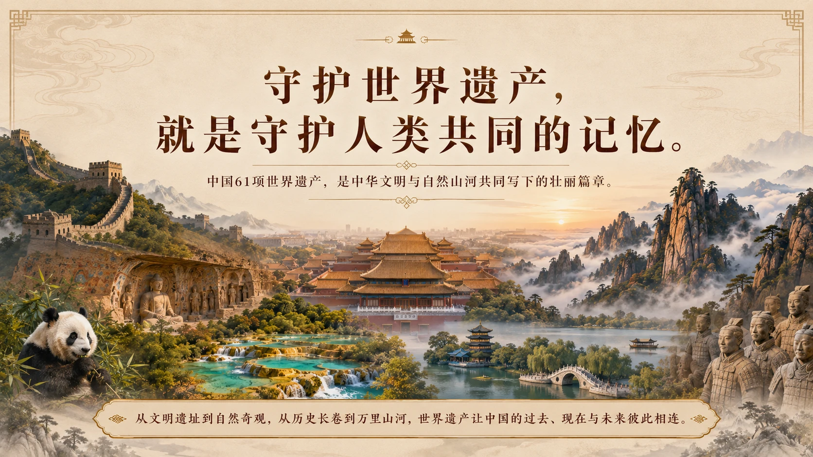 中国世界遗产“全家福”｜国家级文化展览画册风格PPT - 预览图9