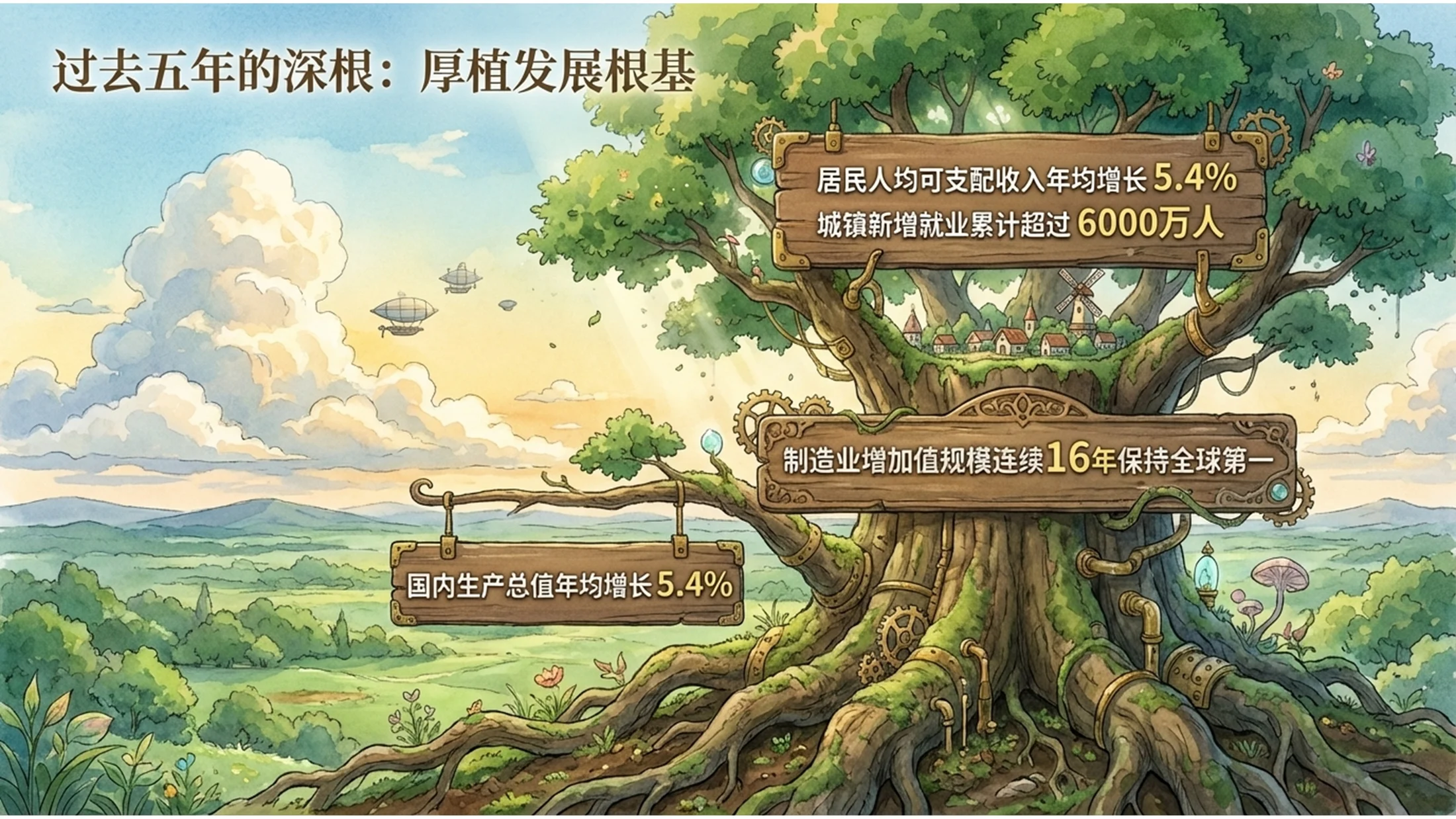 清新卡通手绘宫崎骏风格政府工作报告PPT - 预览图3
