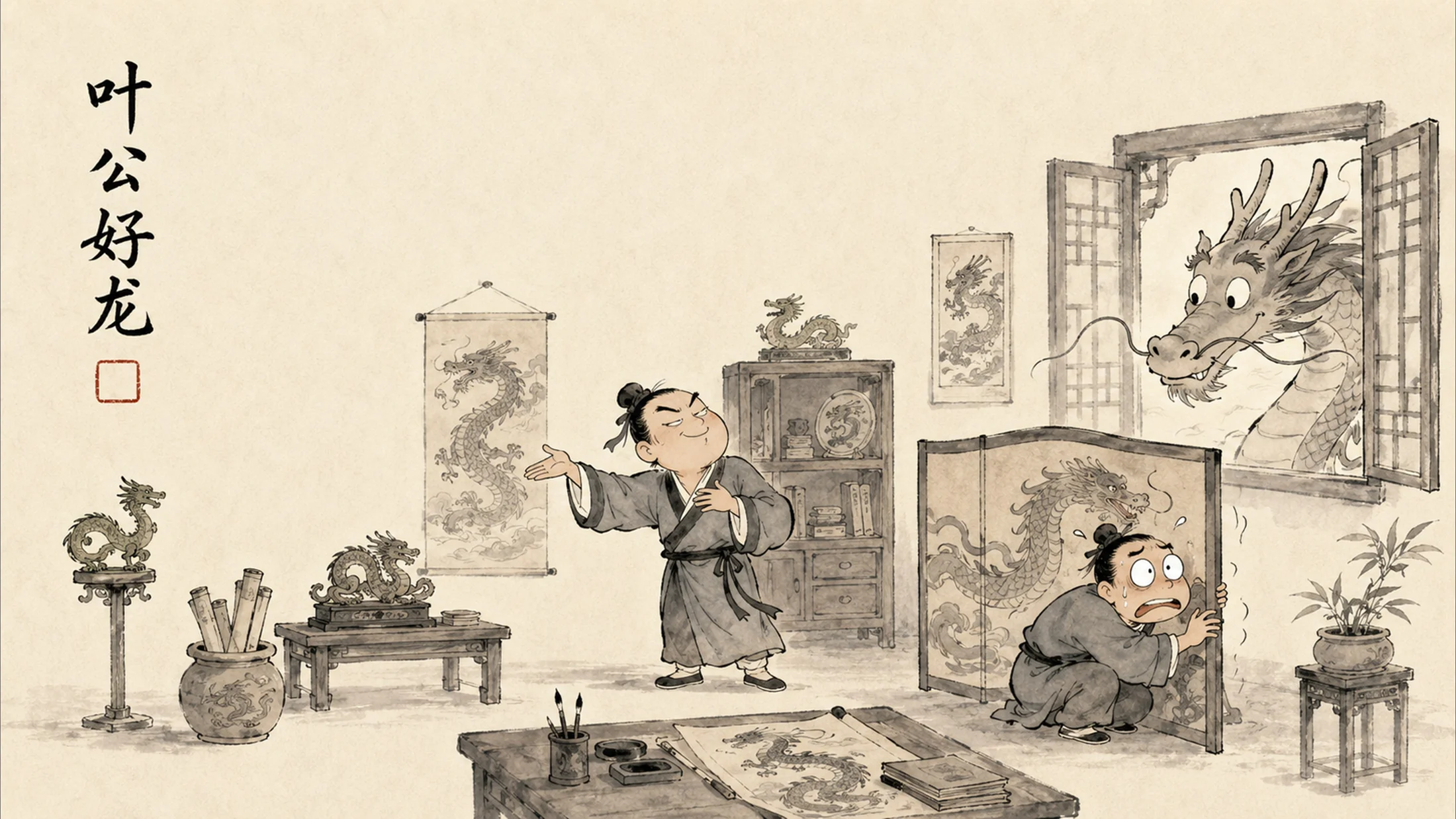 成语里的荒诞人生（30个中国成语故事图解）水墨画PPT - 预览图12