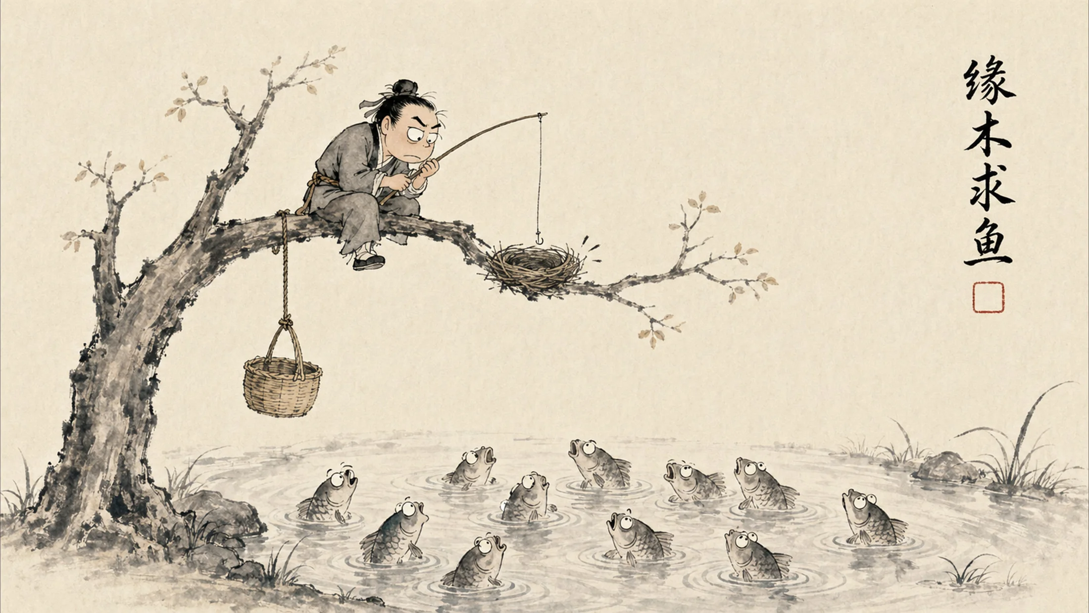 成语里的荒诞人生（30个中国成语故事图解）水墨画PPT - 预览图15