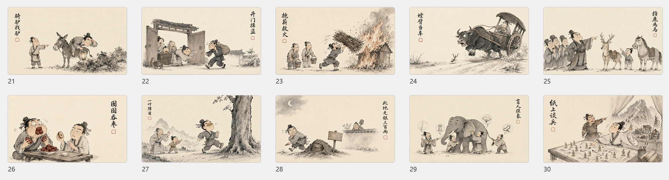 成语里的荒诞人生（30个中国成语故事图解）水墨画PPT - 预览图19