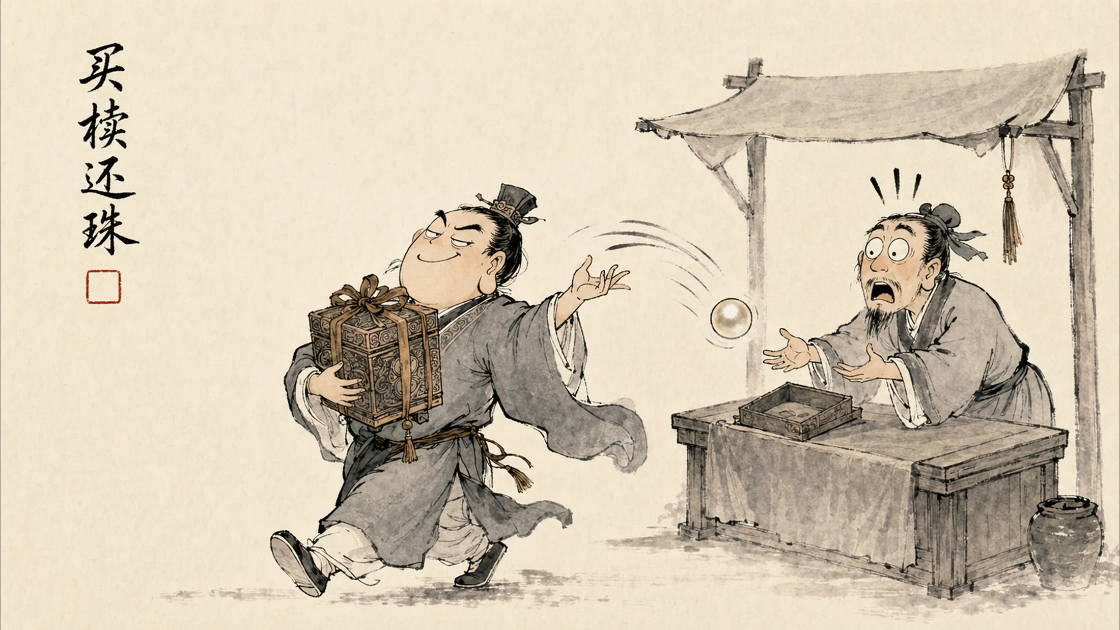 成语里的荒诞人生（30个中国成语故事图解）水墨画PPT - 预览图9