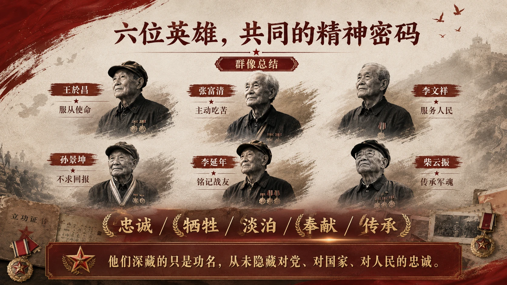 他们以身许国，深藏功与名｜八一建军节主题宣讲 / 英雄人物故事 / 红色教育课程PPT - 预览图7