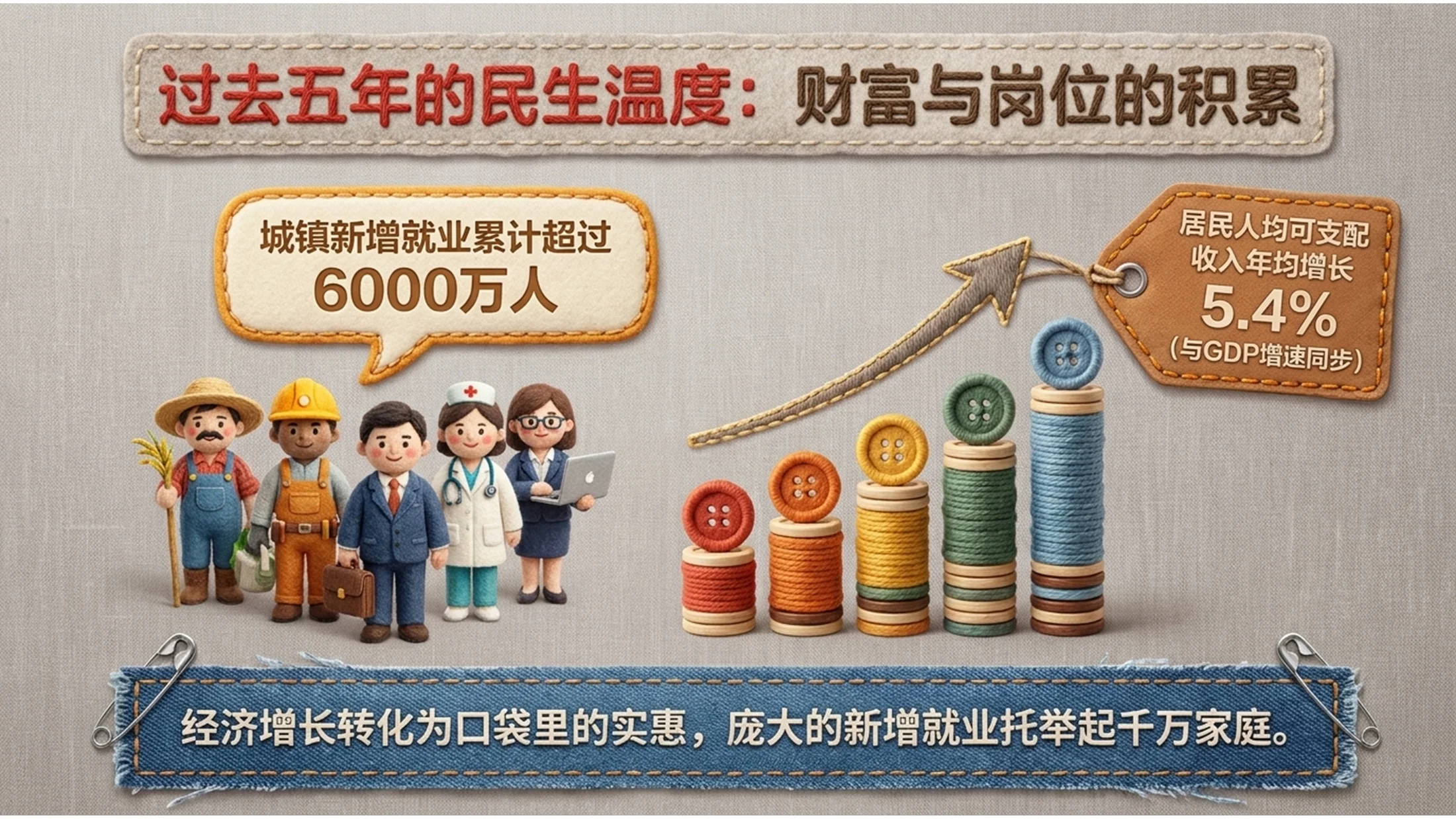 创意羊毛毡风格政府工作报告PPT - 预览图5