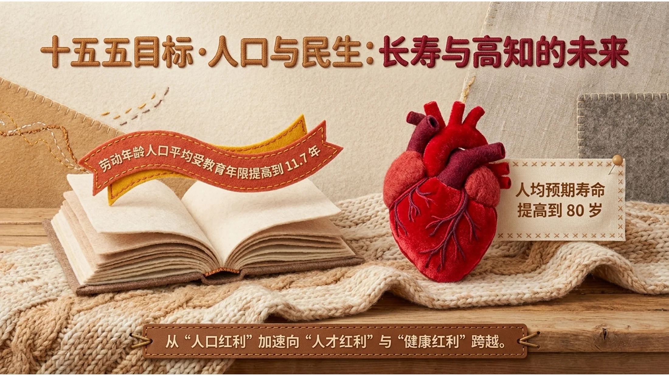 创意羊毛毡风格政府工作报告PPT - 预览图9