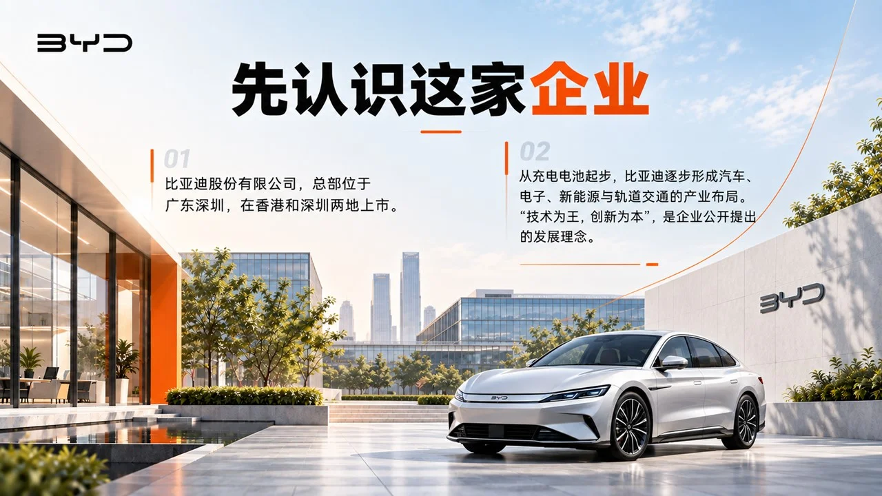 高端比亚迪BYD企业介绍PPT｜新能源汽车科技企业品牌宣传汇报模板 - 预览图3
