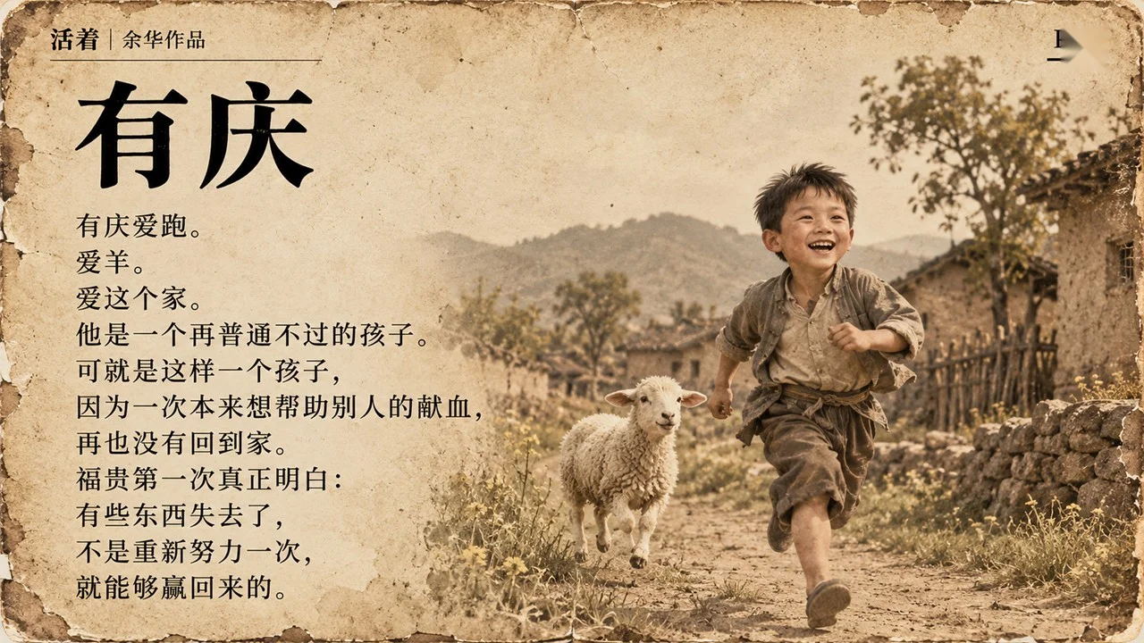 《活着》读书分享PPT 26页 旧纸土地风 - 预览图3