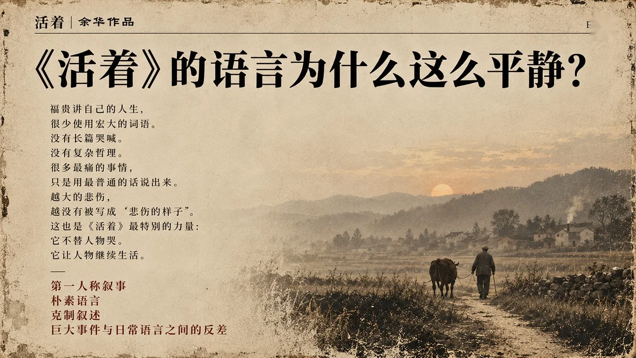 《活着》读书分享PPT 26页 旧纸土地风 - 预览图5