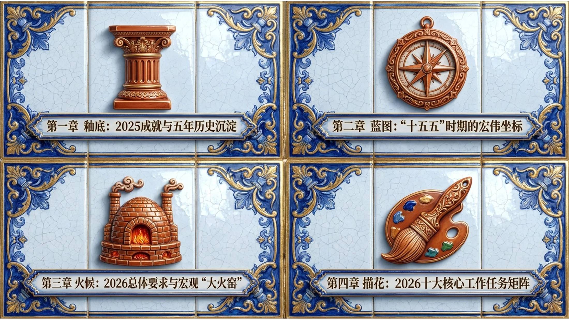 西方彩色陶瓷工艺品风格政府工作报告PPT - 预览图1