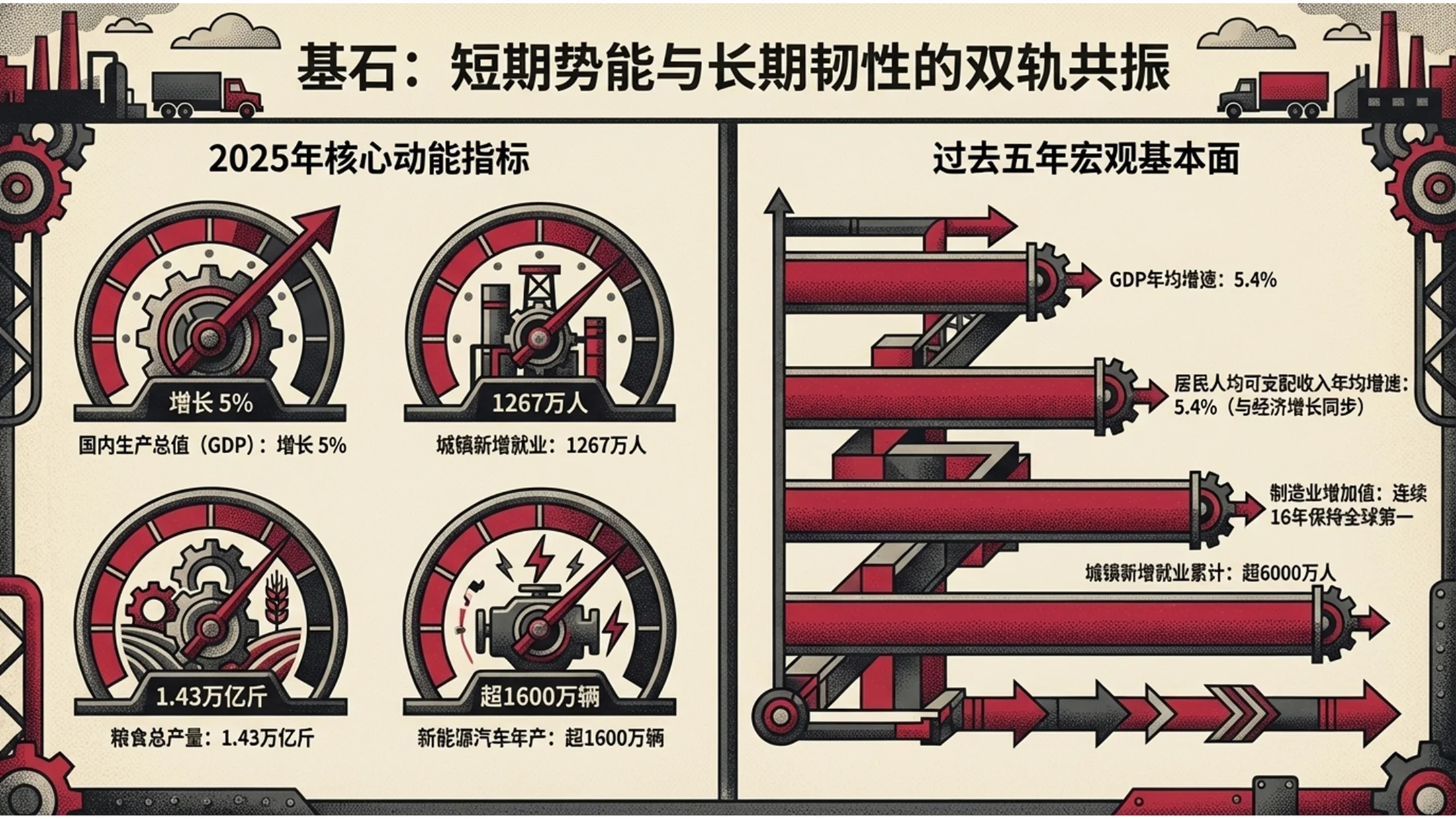 红色复古报纸商业插画政府工作报告PPT - 预览图2
