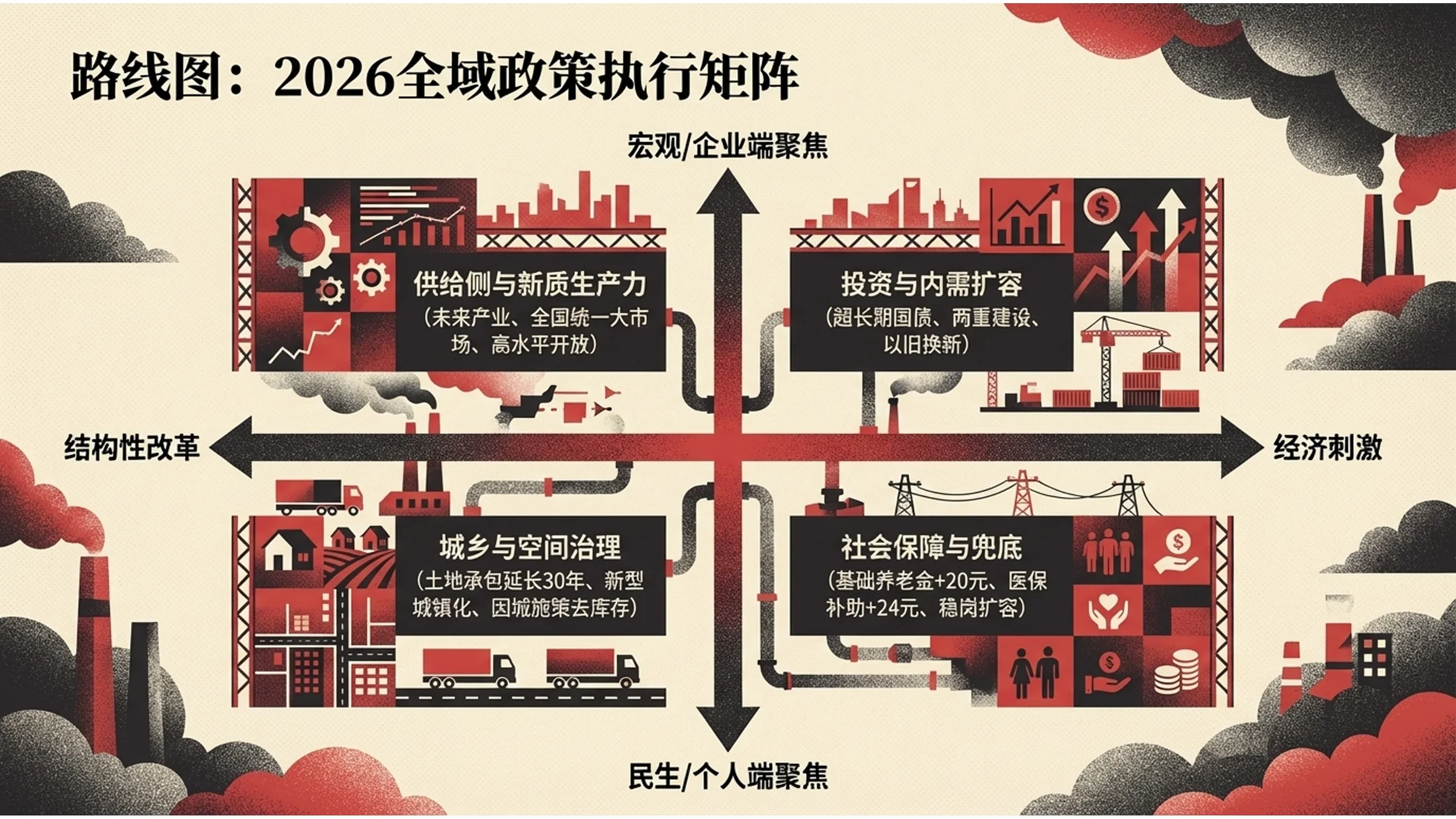 红色复古报纸商业插画政府工作报告PPT - 预览图6