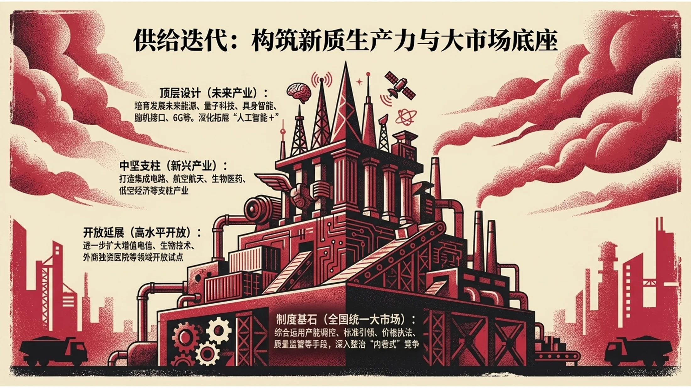 红色复古报纸商业插画政府工作报告PPT - 预览图7
