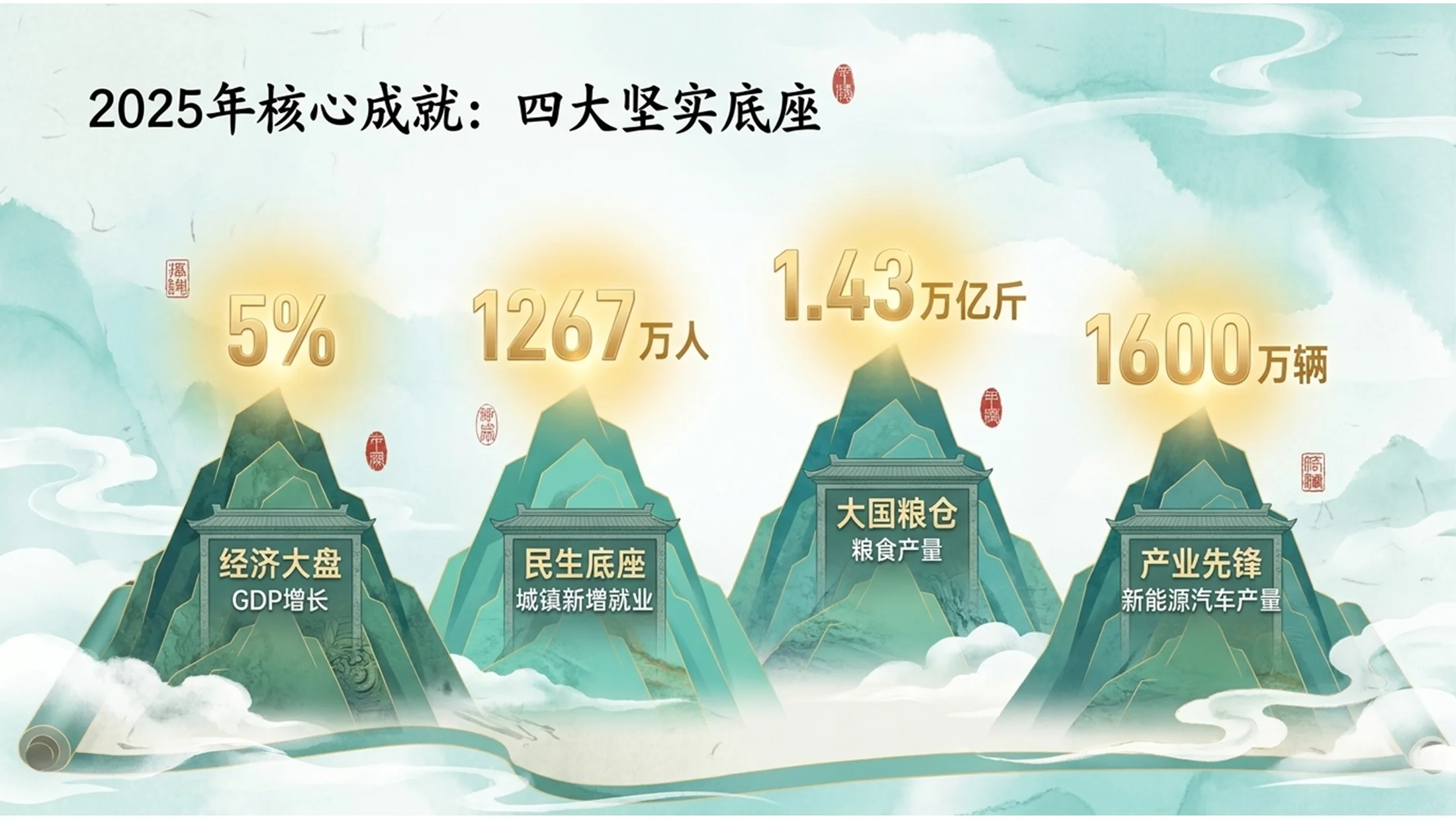 新中式国潮青山绿水风格政府工作报告PPT - 预览图2