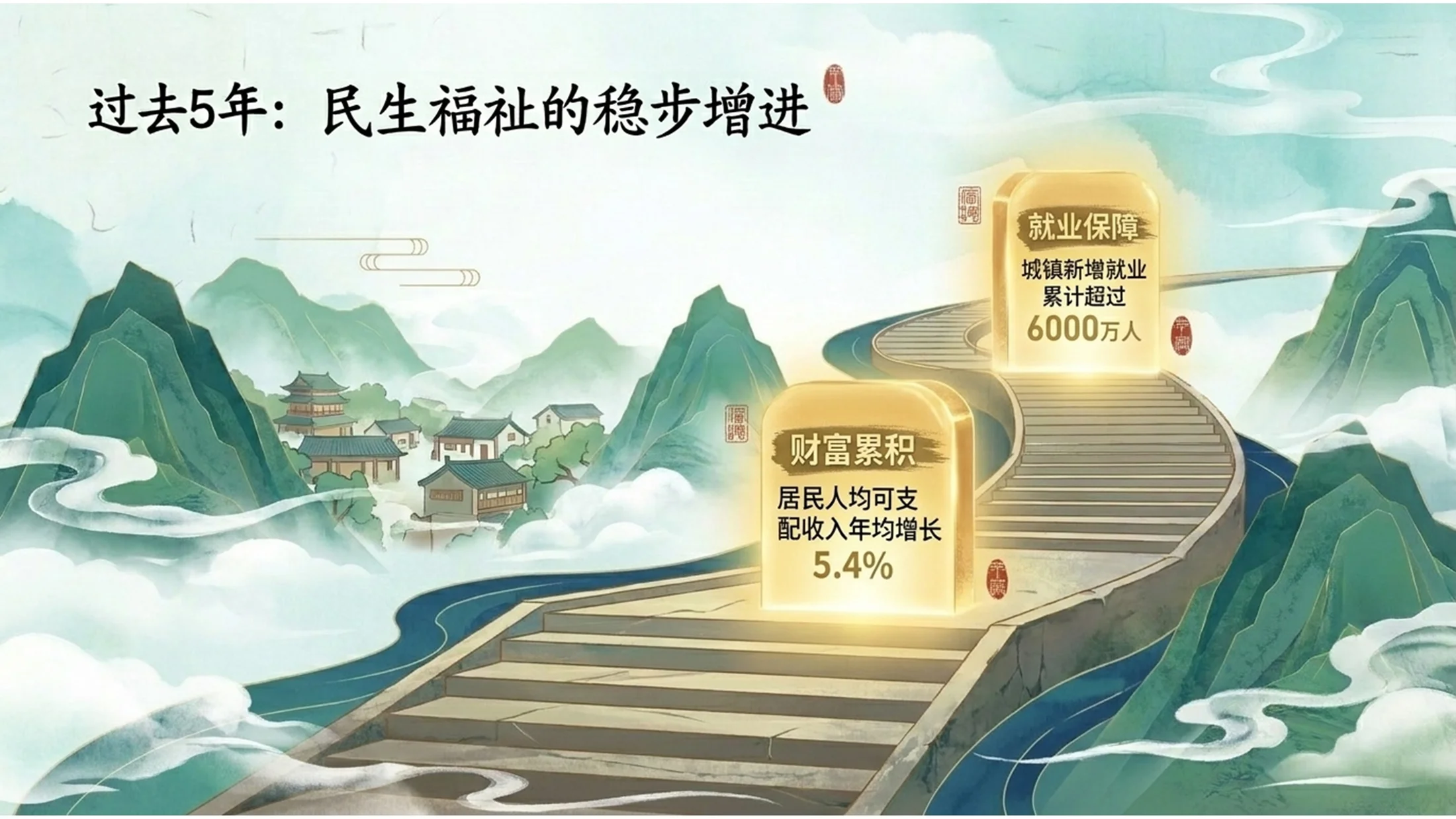 新中式国潮青山绿水风格政府工作报告PPT - 预览图4