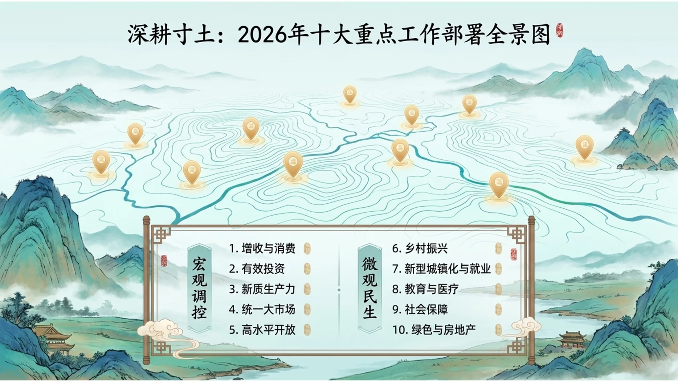 新中式国潮青山绿水风格政府工作报告PPT - 预览图7