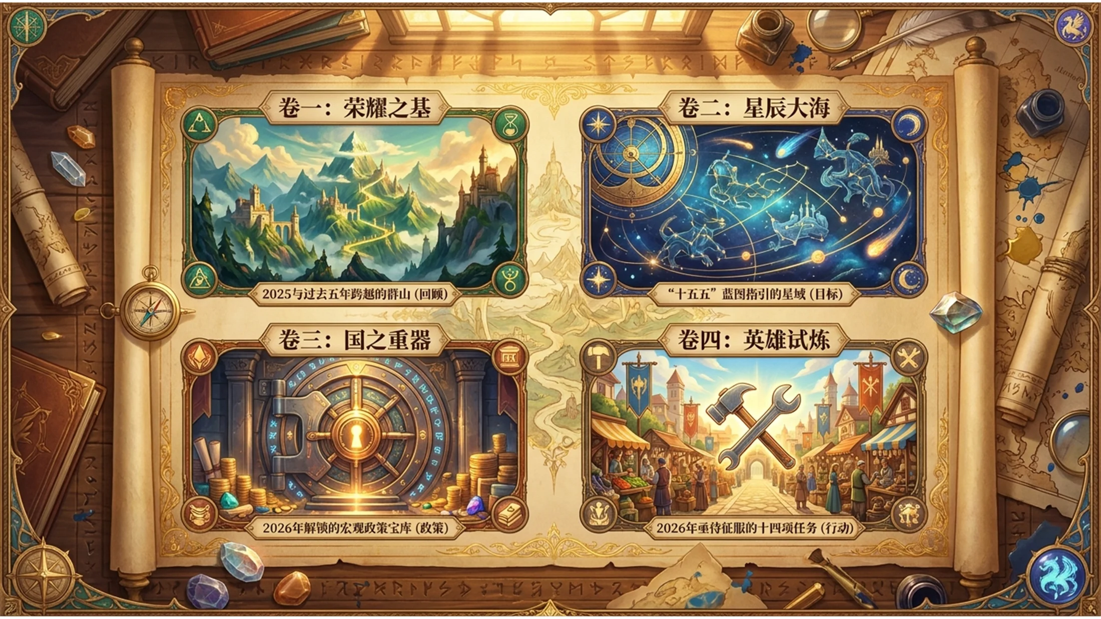 梦幻卡通手绘梦工厂动画风格政府工作报告PPT - 预览图1