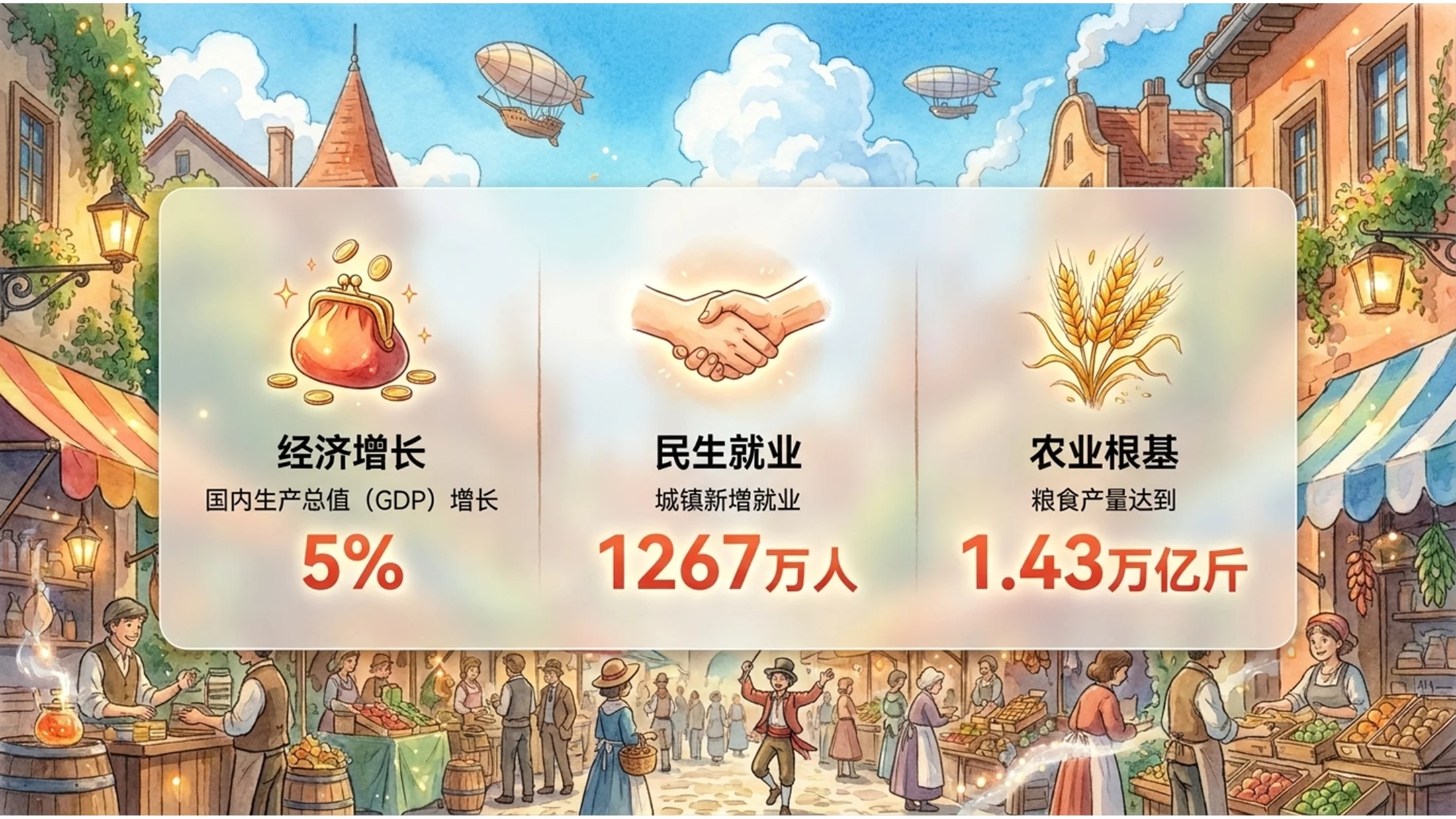 可爱插画吉卜力工作室风格政府工作报告PPT - 预览图2