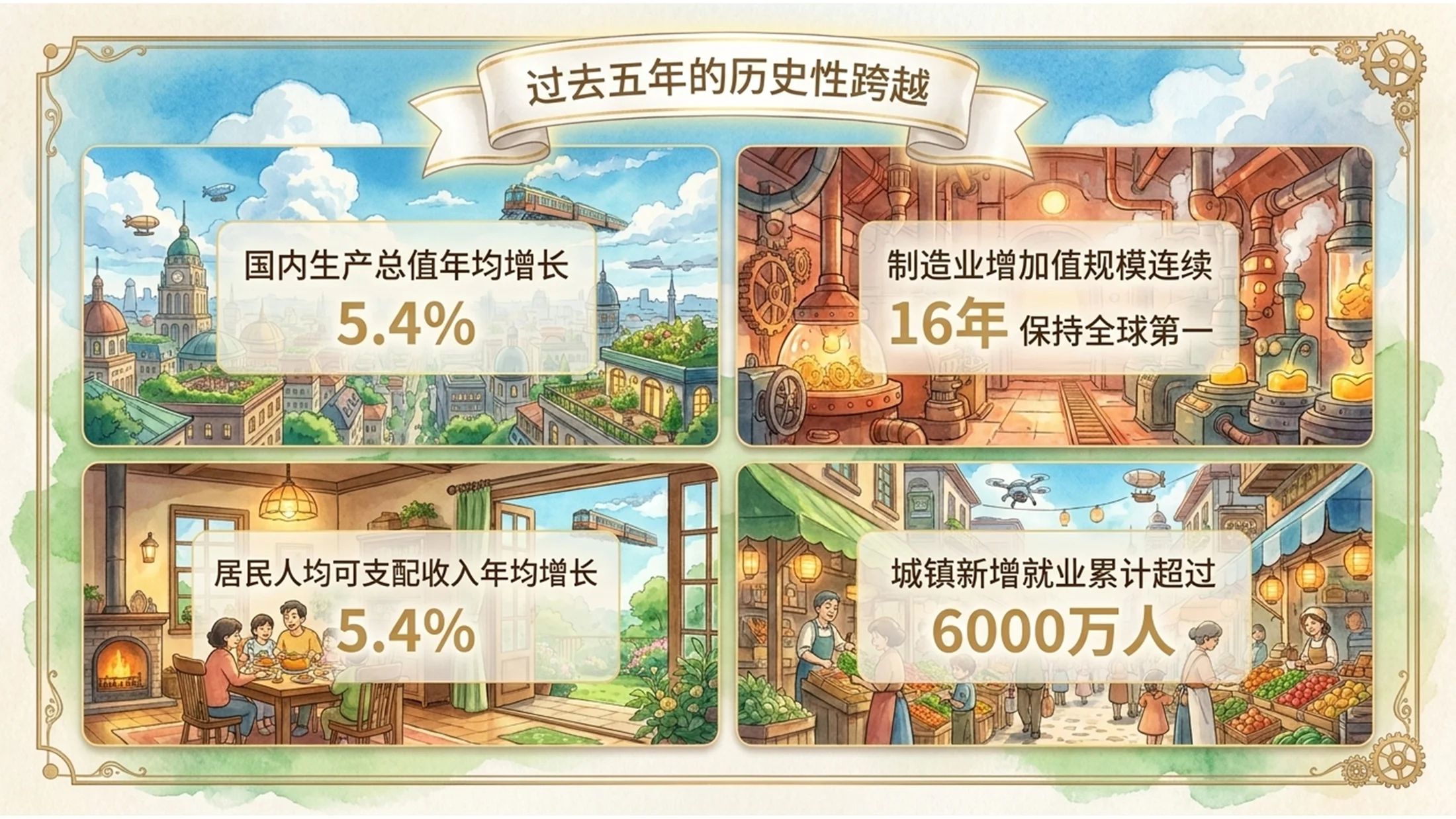 可爱插画吉卜力工作室风格政府工作报告PPT - 预览图4