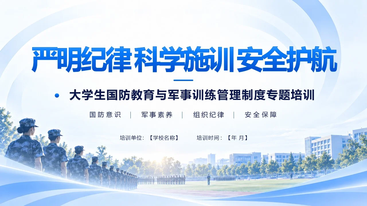 初中、高中、大学国防教育与军训管理PPT课件（110页一套三份可编辑PPT） - 预览图1