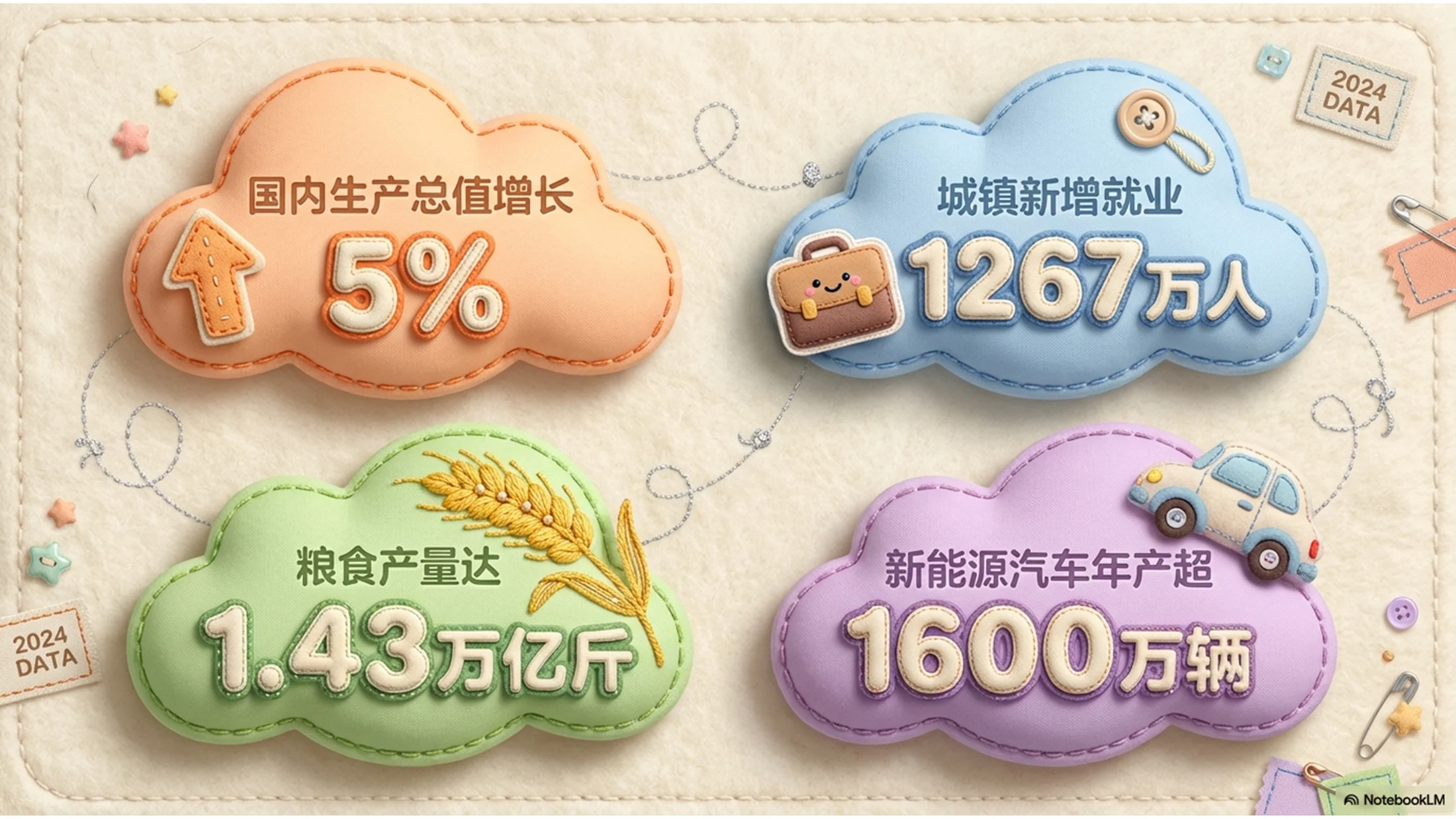 粉嫩可爱毛绒风格政府工作报告PPT - 预览图1