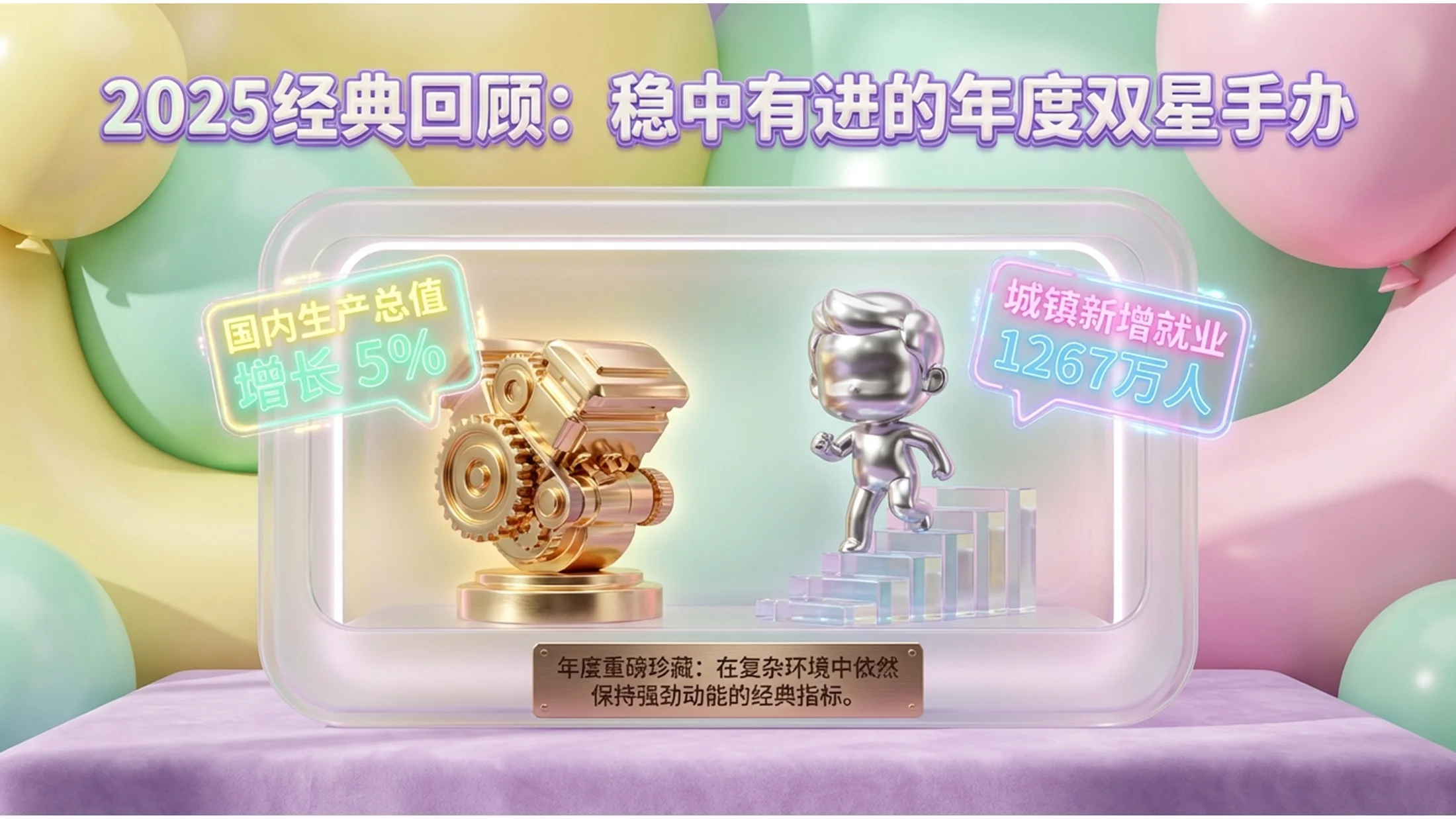 3D立体卡通泡泡玛特风格政府工作报告PPT - 预览图1