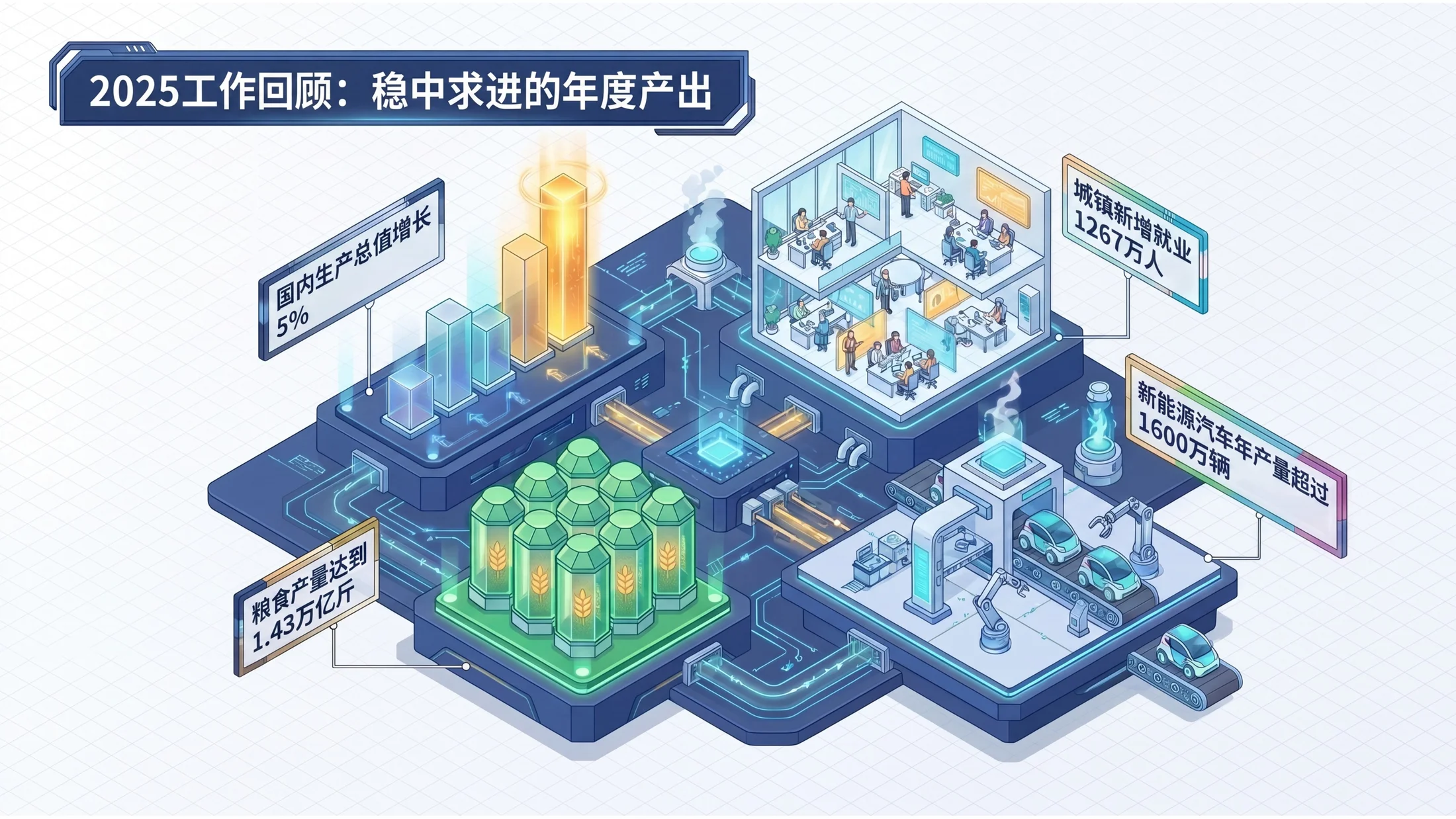 彩色光影等距2.5D风格政府工作报告PPT - 预览图2