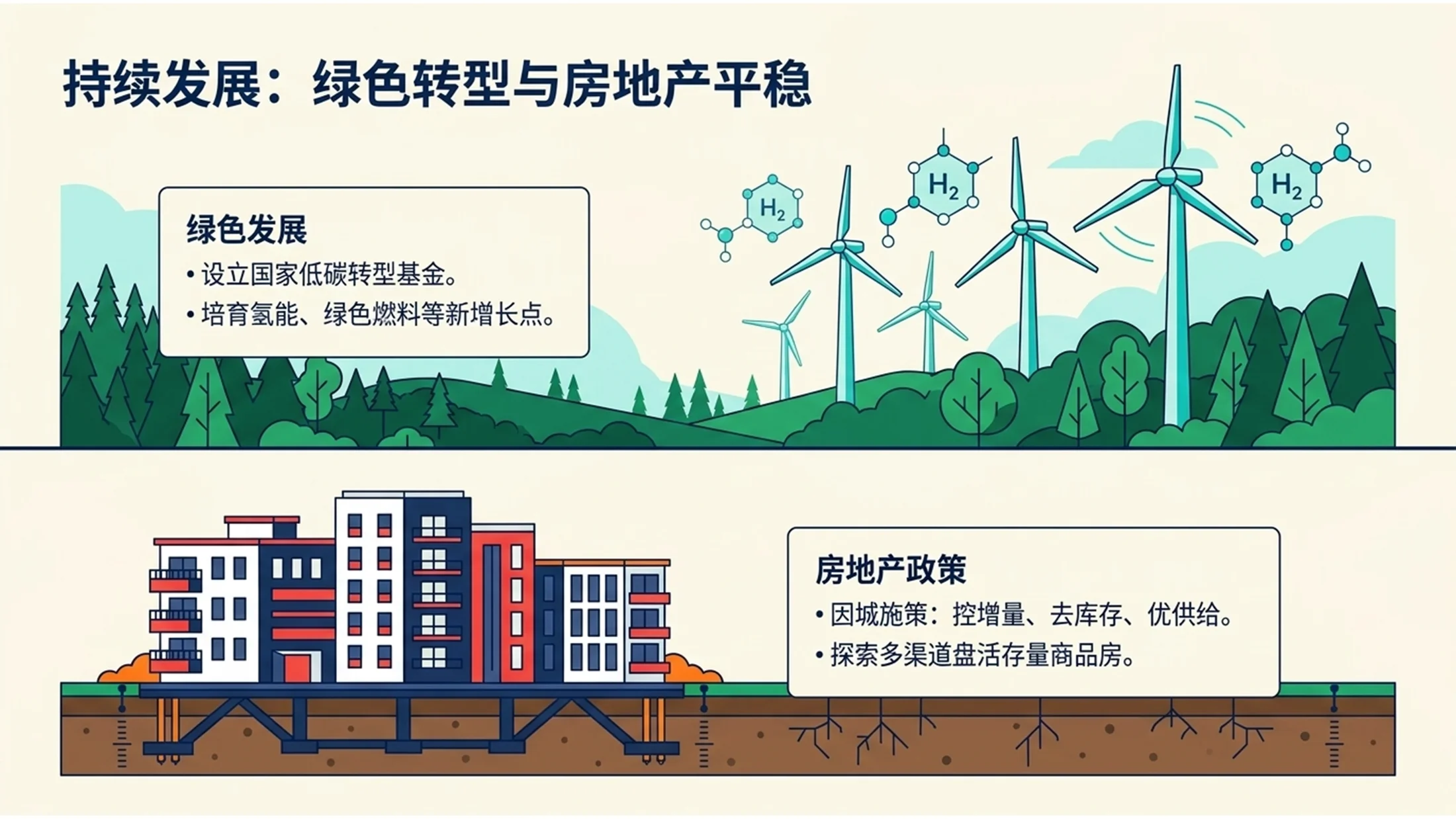 蓝绿扁平插画风格政府工作报告PPT - 预览图10