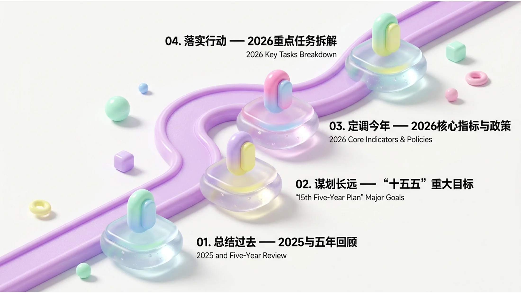 柔和色彩可爱糖果材质风格政府工作报告PPT - 预览图1
