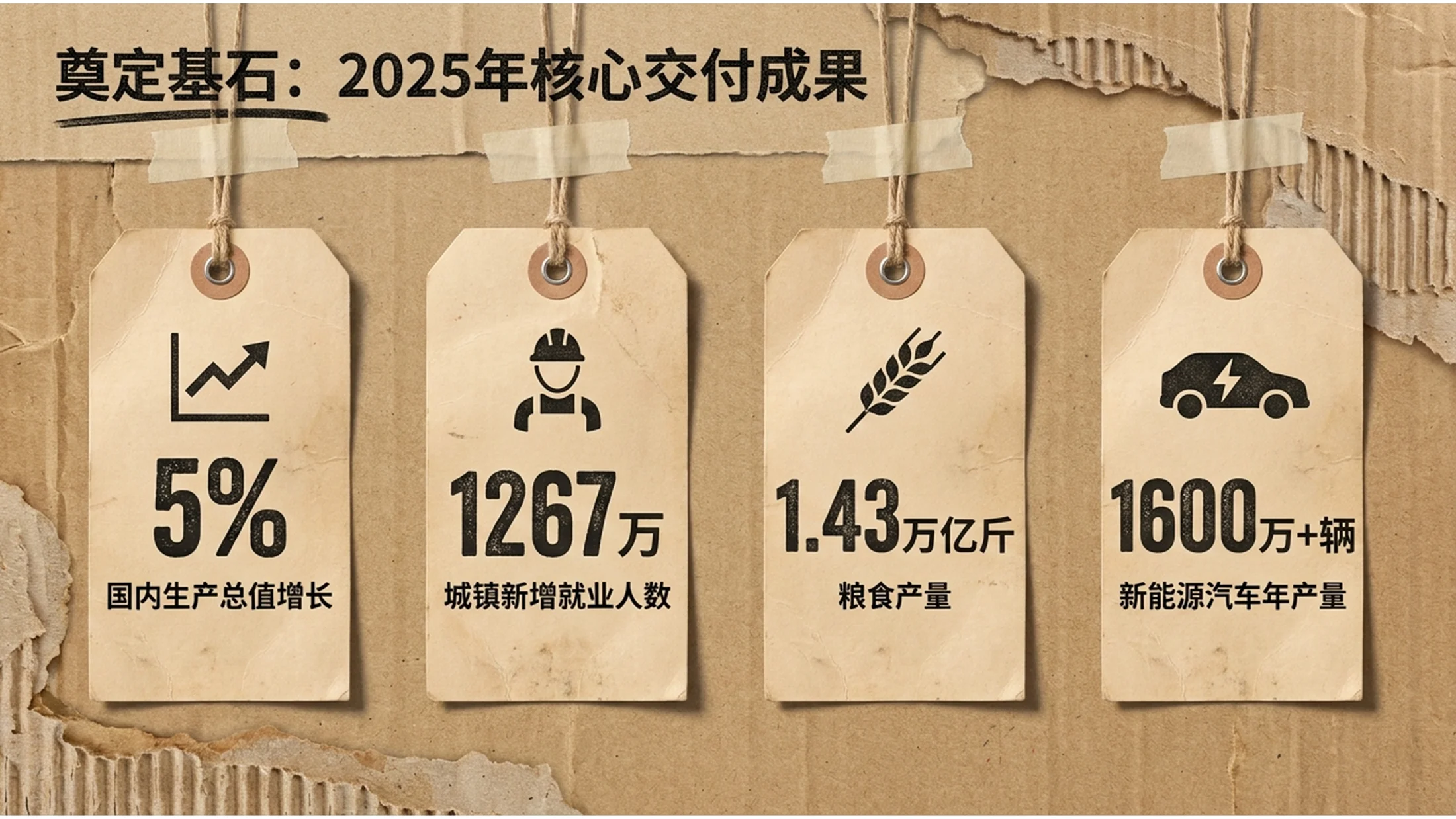粗糙瓦楞纸拼贴画风格政府工作报告PPT - 预览图1