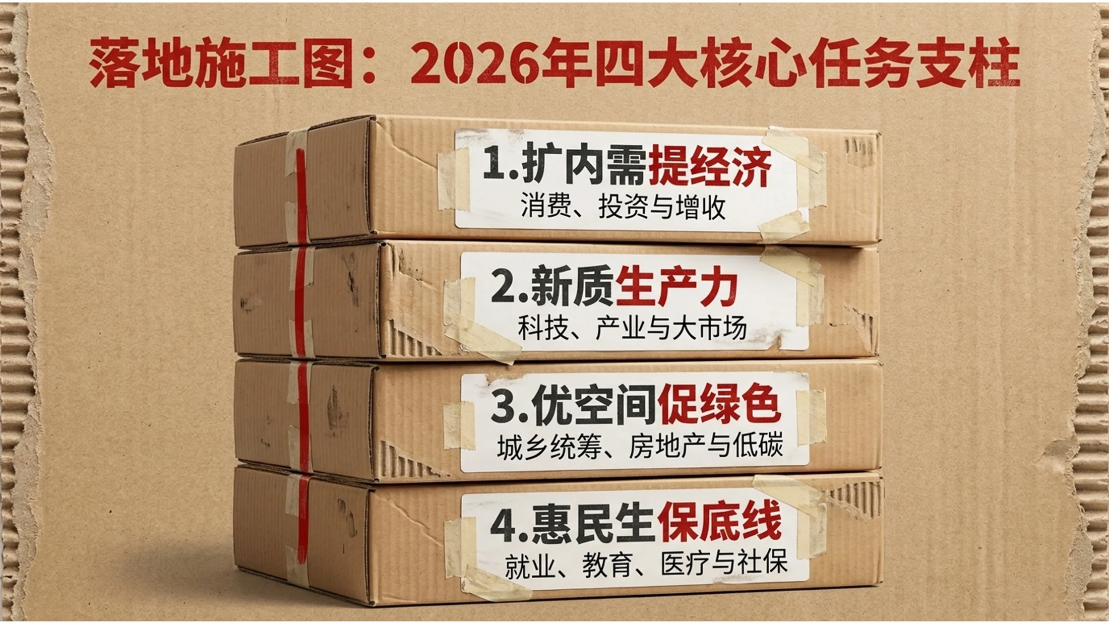 粗糙瓦楞纸拼贴画风格政府工作报告PPT - 预览图9