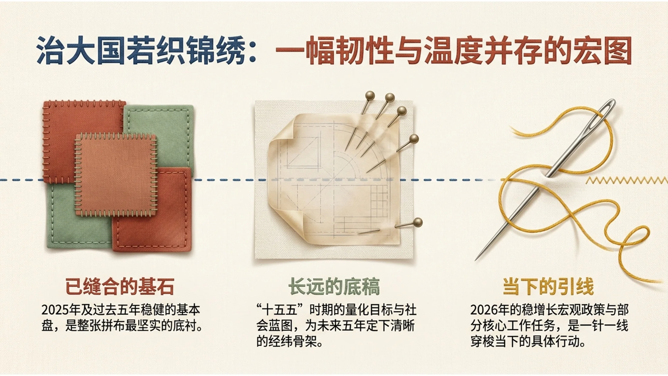 布艺绗缝拼布风格政府工作报告PPT - 预览图1