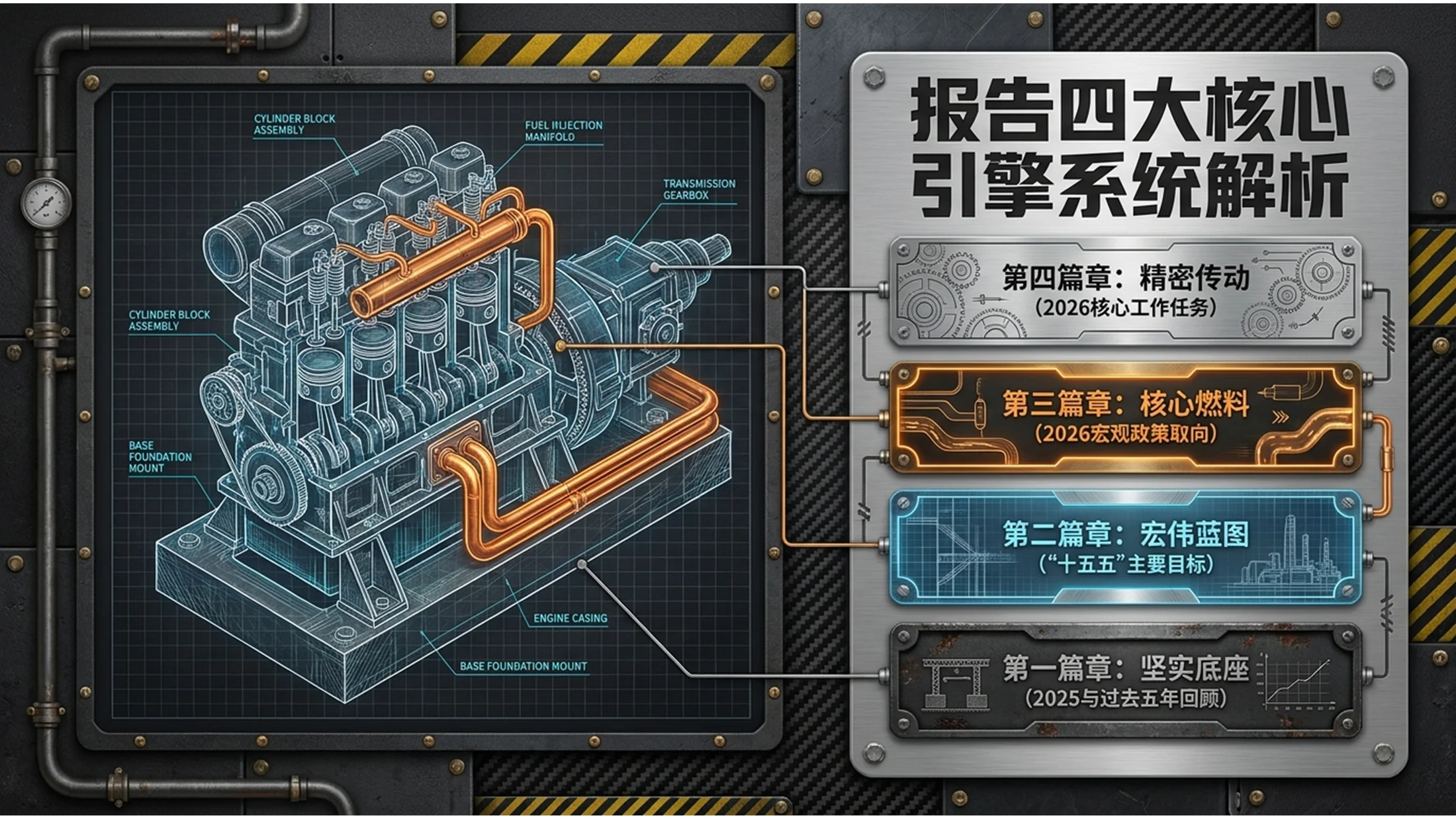 钢铁时代金属铸铁工业风格政府工作报告PPT - 预览图1