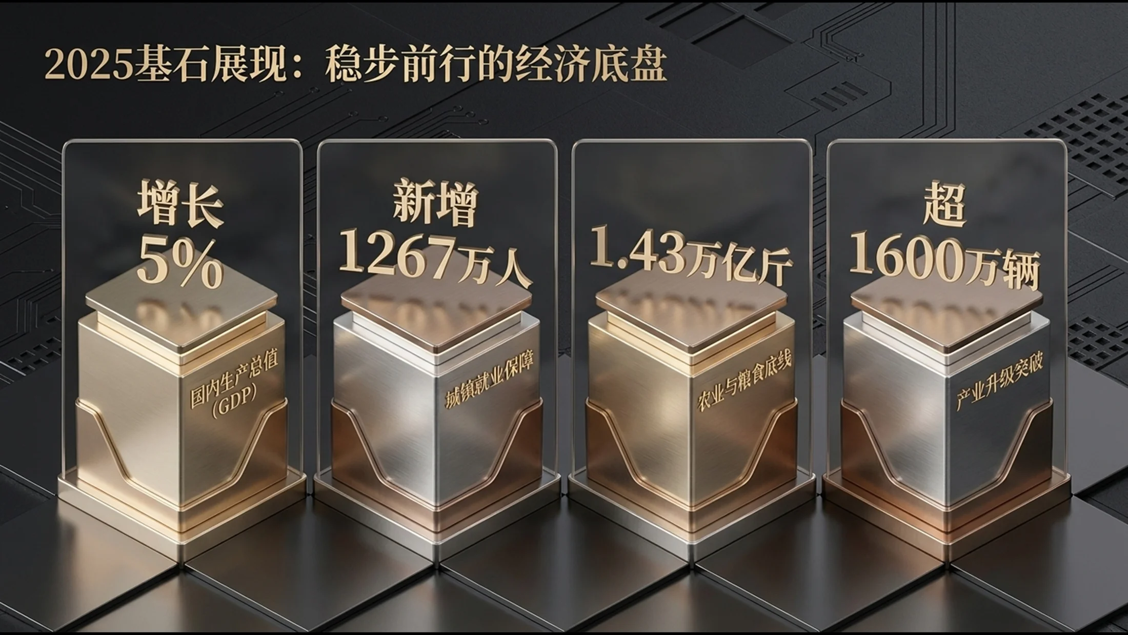深色立体香槟金属风格政府工作报告PPT - 预览图2
