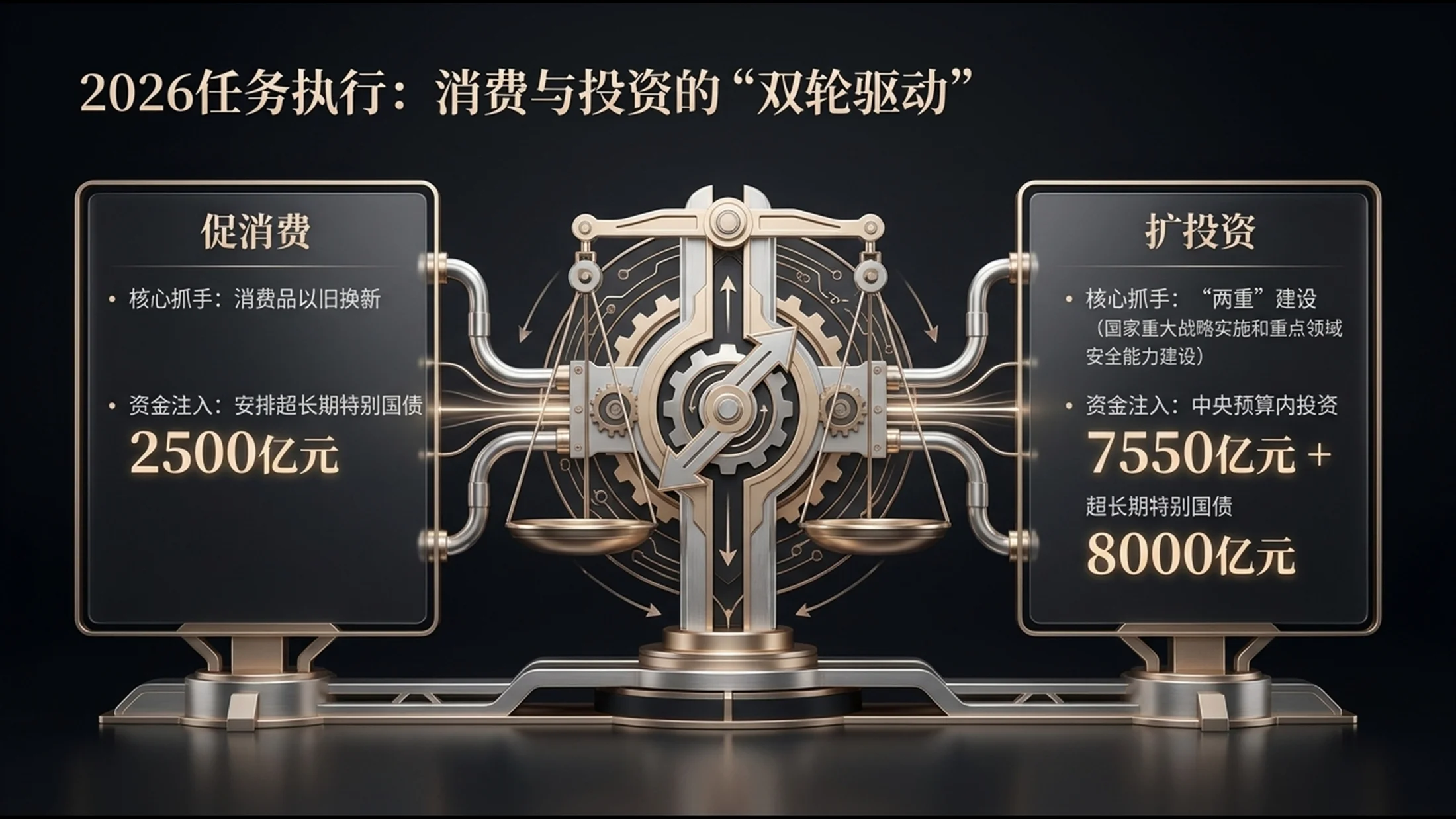 深色立体香槟金属风格政府工作报告PPT - 预览图8