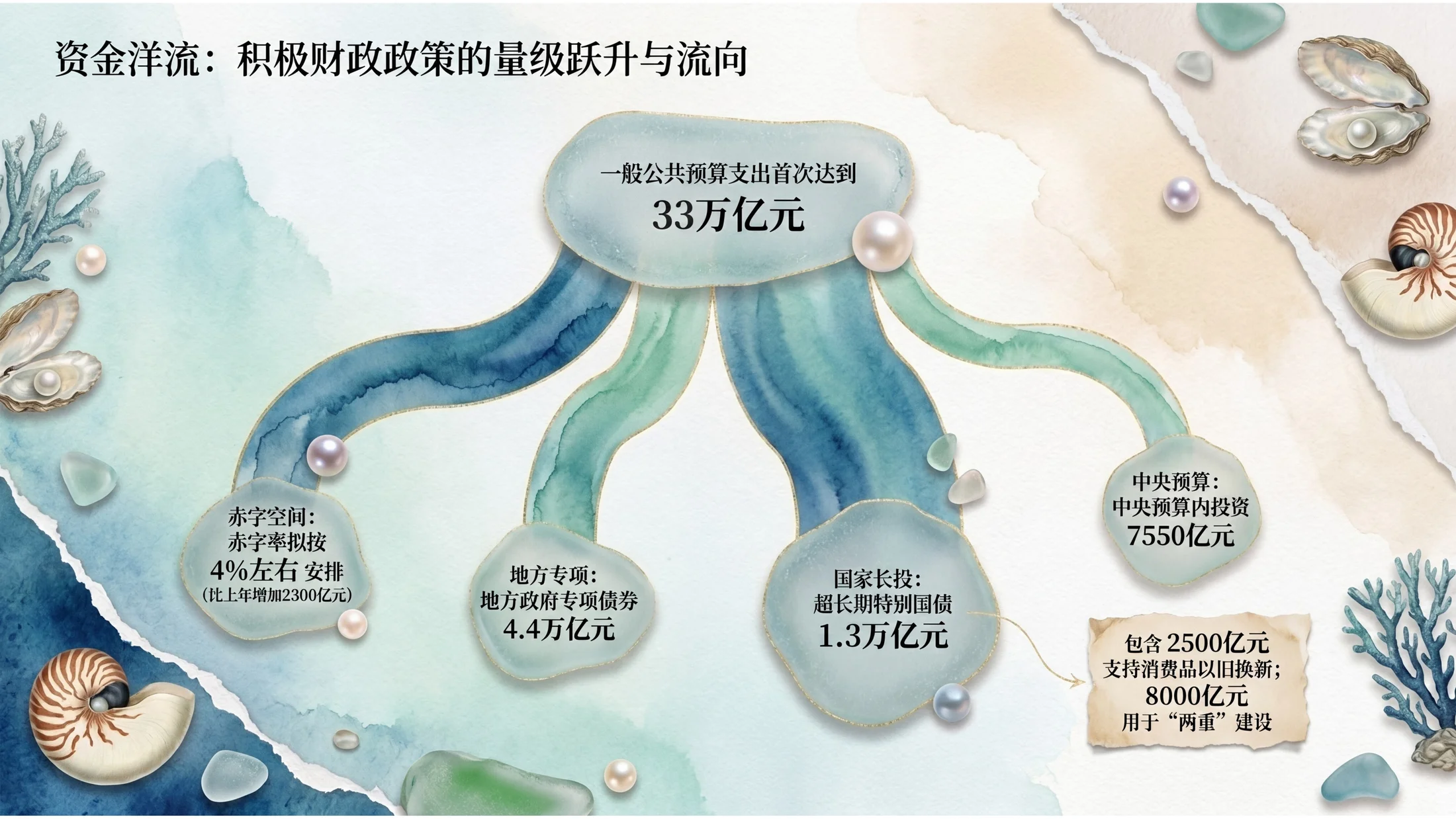 漂亮海洋贝壳拼贴风格政府工作报告PPT - 预览图5
