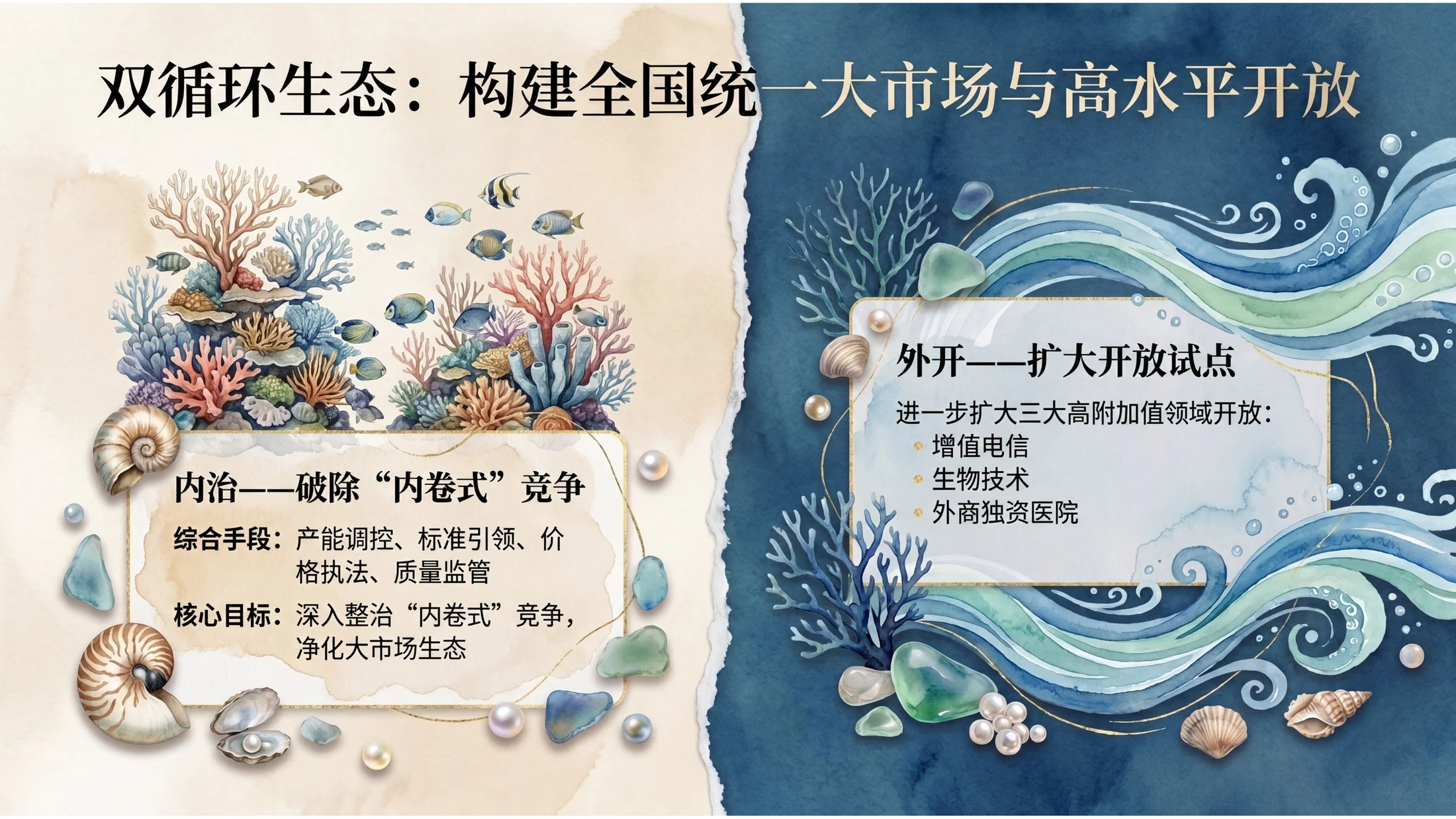 漂亮海洋贝壳拼贴风格政府工作报告PPT - 预览图8