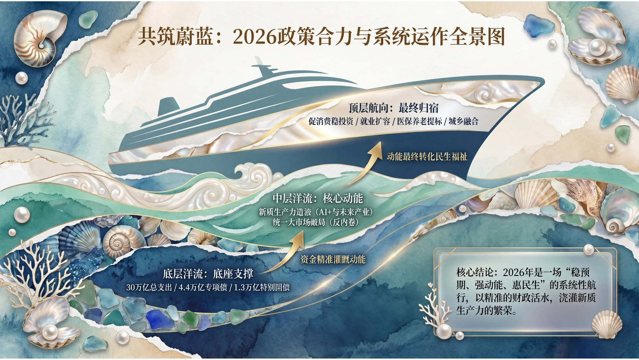 漂亮海洋贝壳拼贴风格政府工作报告PPT - 预览图10
