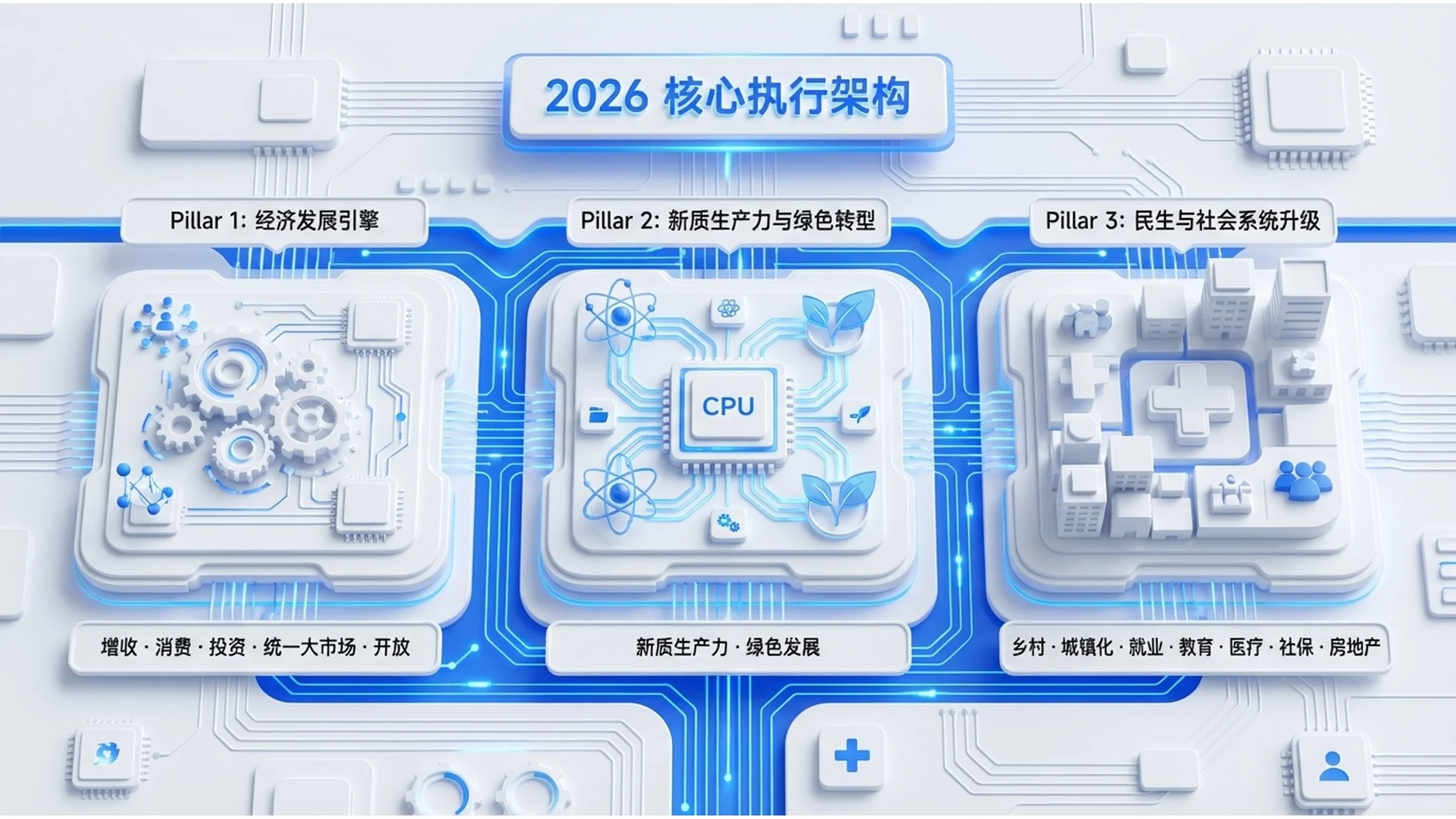 蓝色3D白模C4D渲染政府工作报告PPT - 预览图7