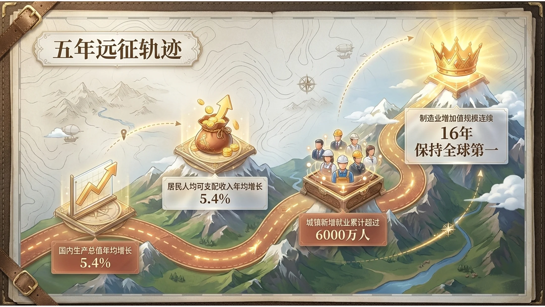 卡通手绘冒险地图风格政府工作报告PPT - 预览图2