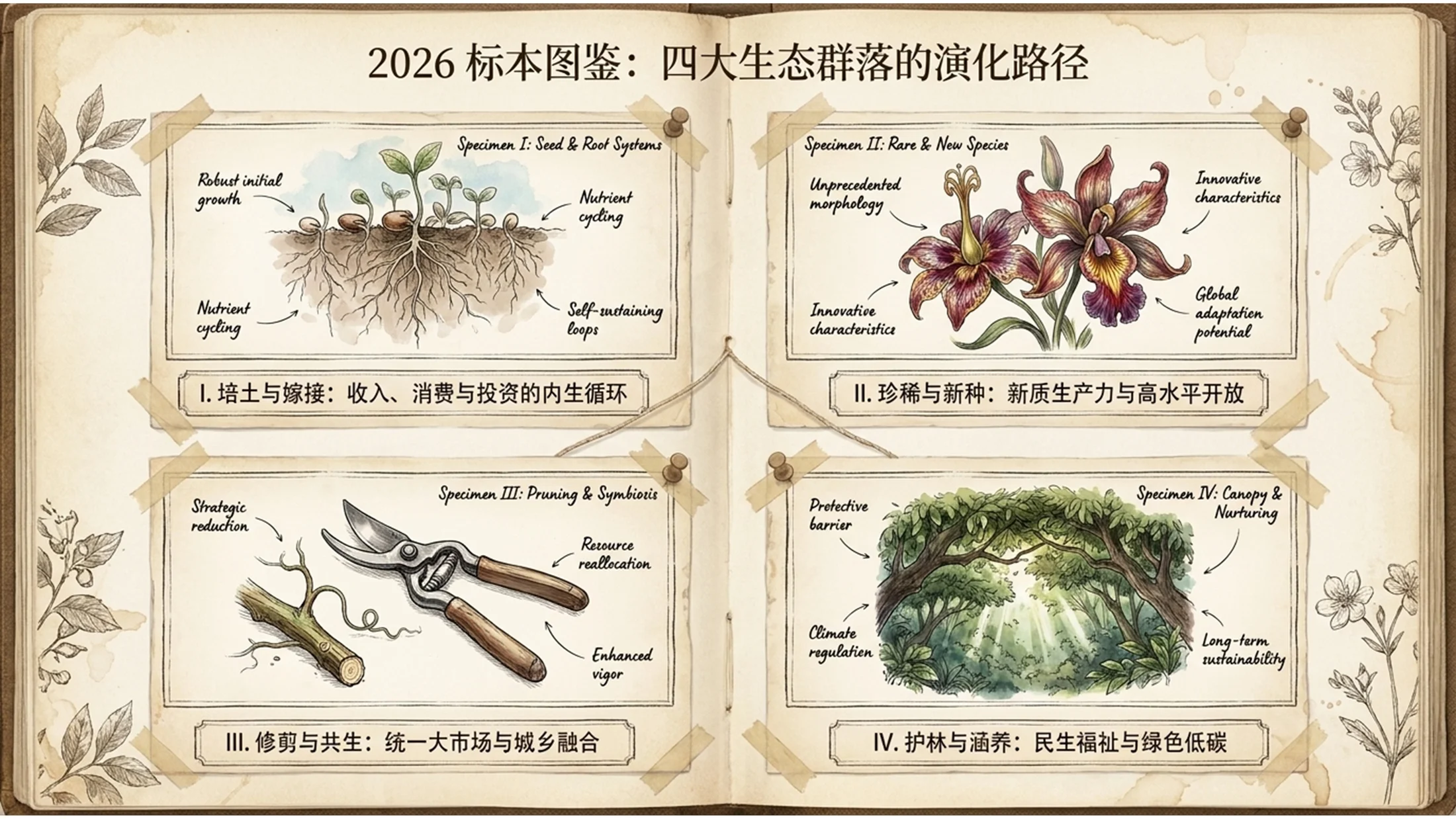 复古手绘博物馆图谱风格政府工作报告PPT - 预览图8