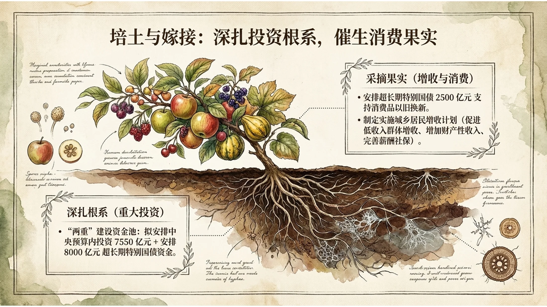 复古手绘博物馆图谱风格政府工作报告PPT - 预览图9